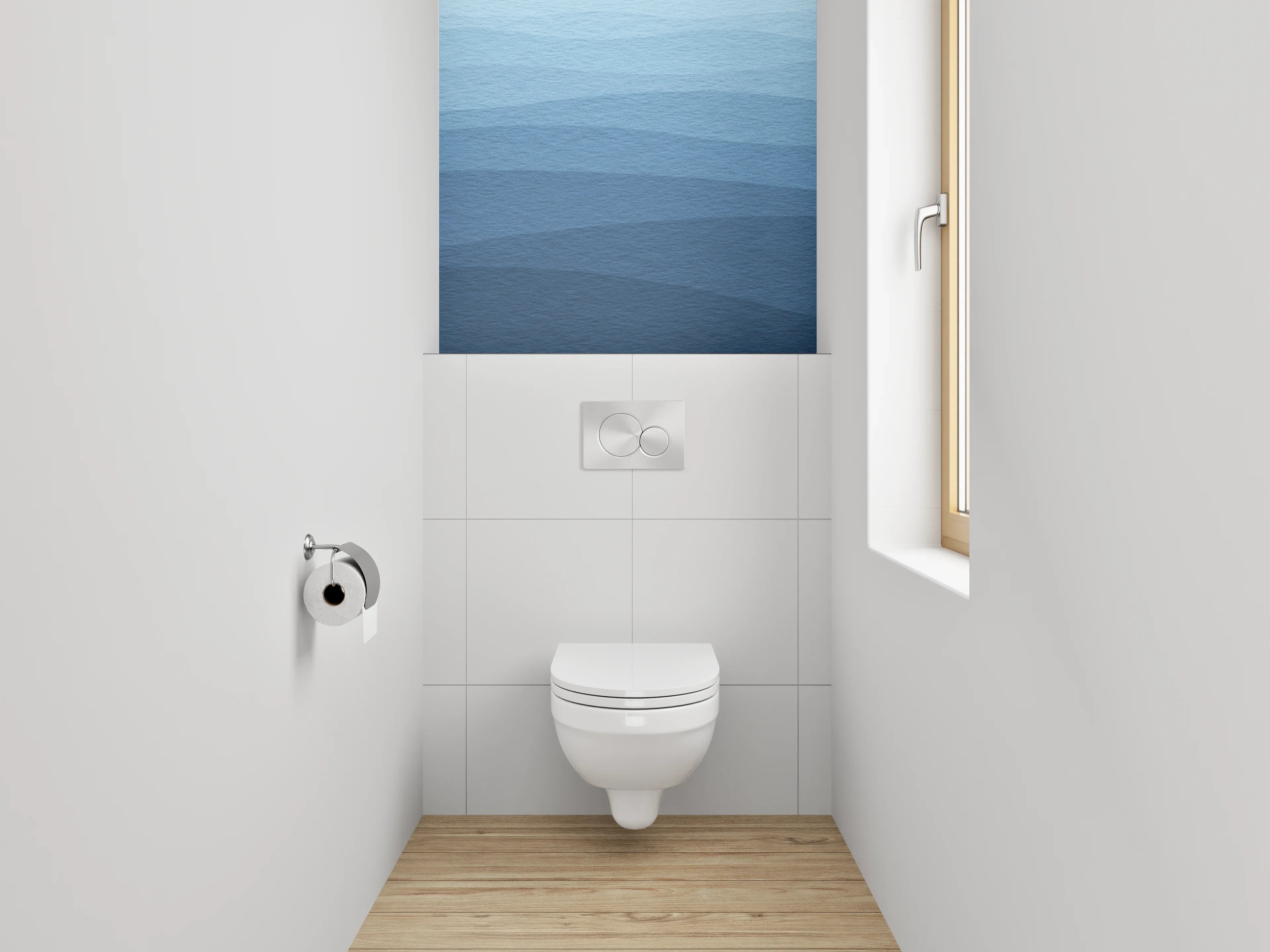 WC-Rückwand - Wellen Aquarell Blau Badezimmer Design