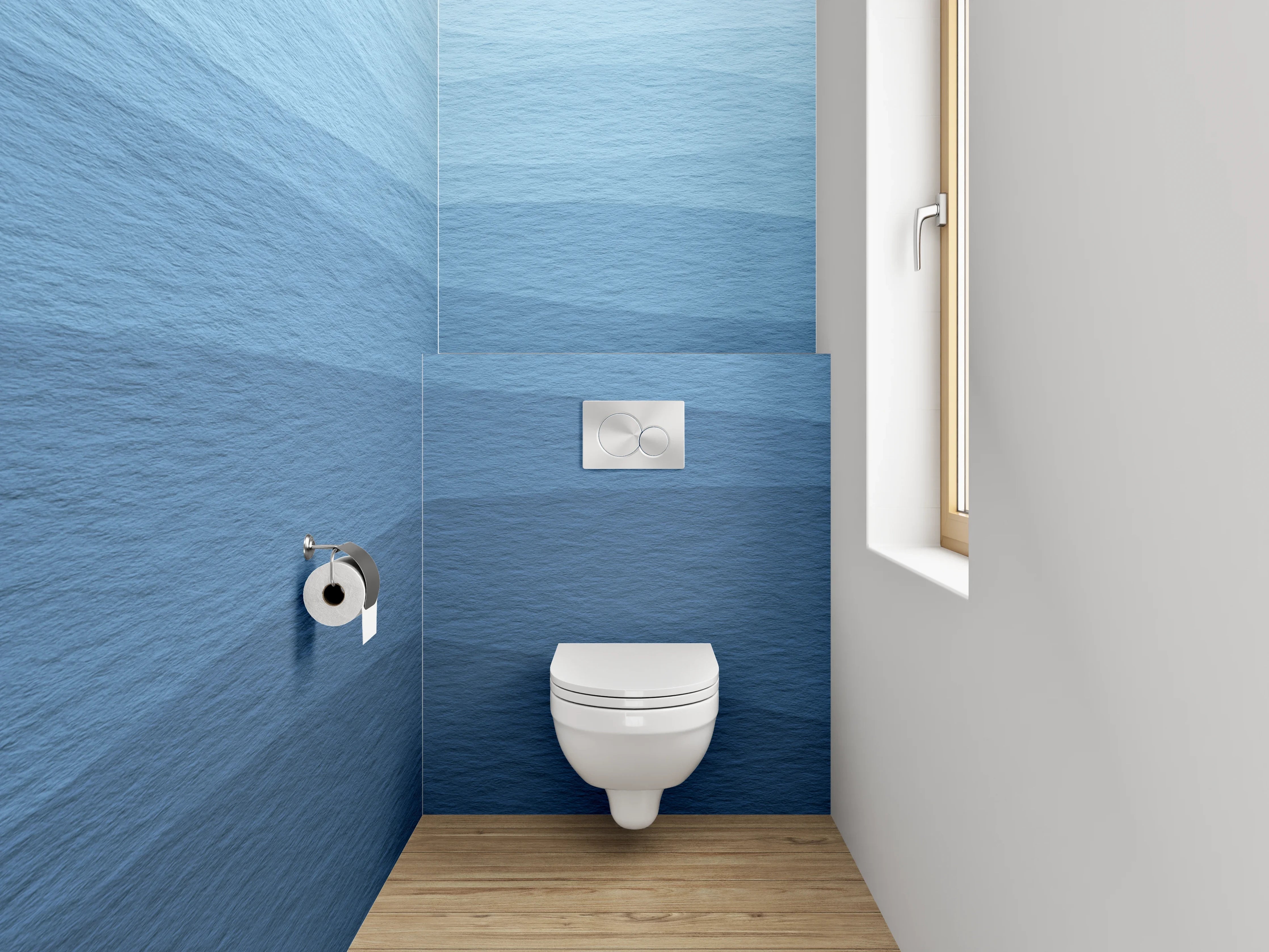 WC-Rückwand - Wellen Aquarell Blau Badezimmer Design
