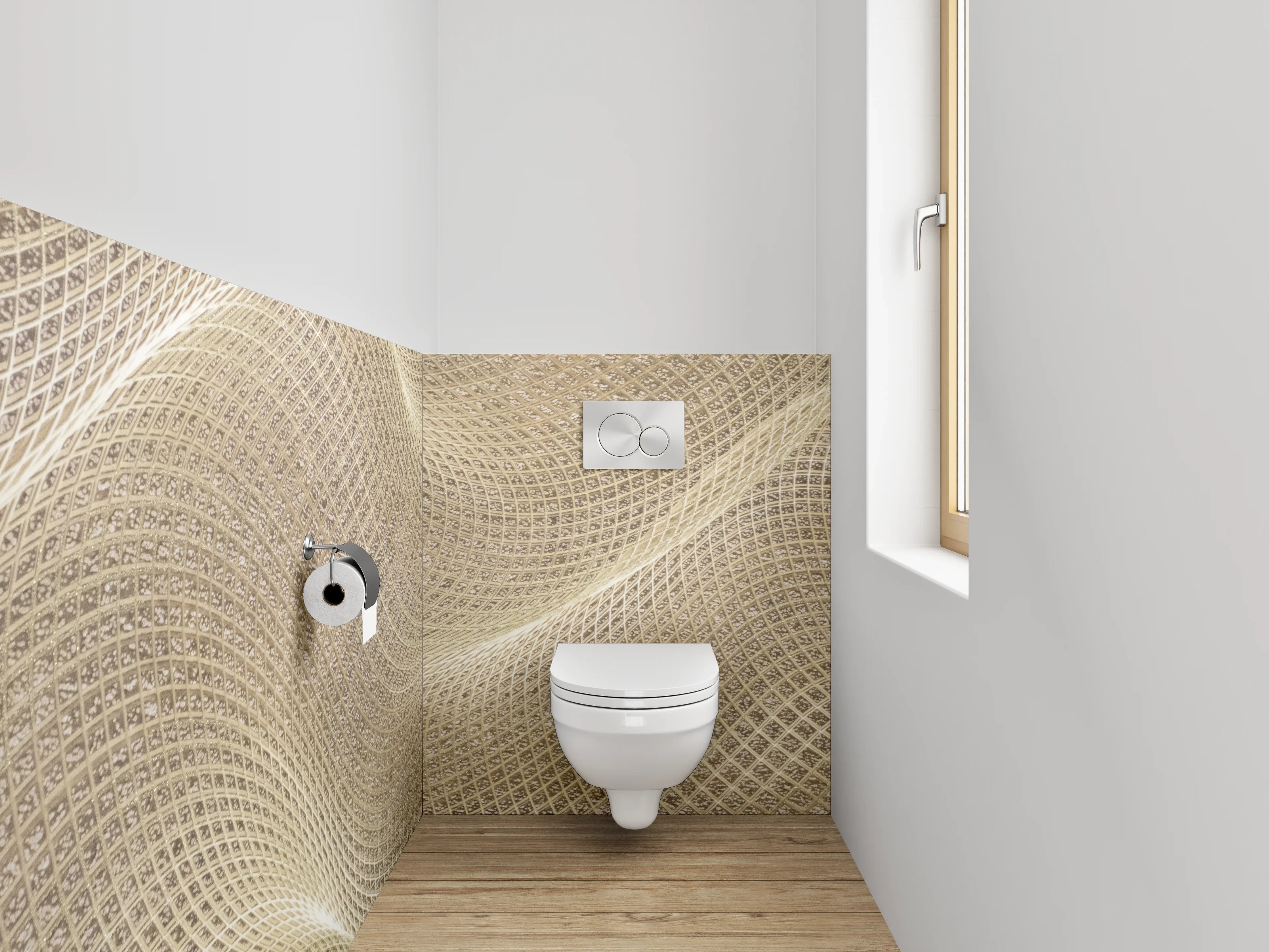 WC-Rückwand - Wellenförmige Sandstruktur Beige Muster
