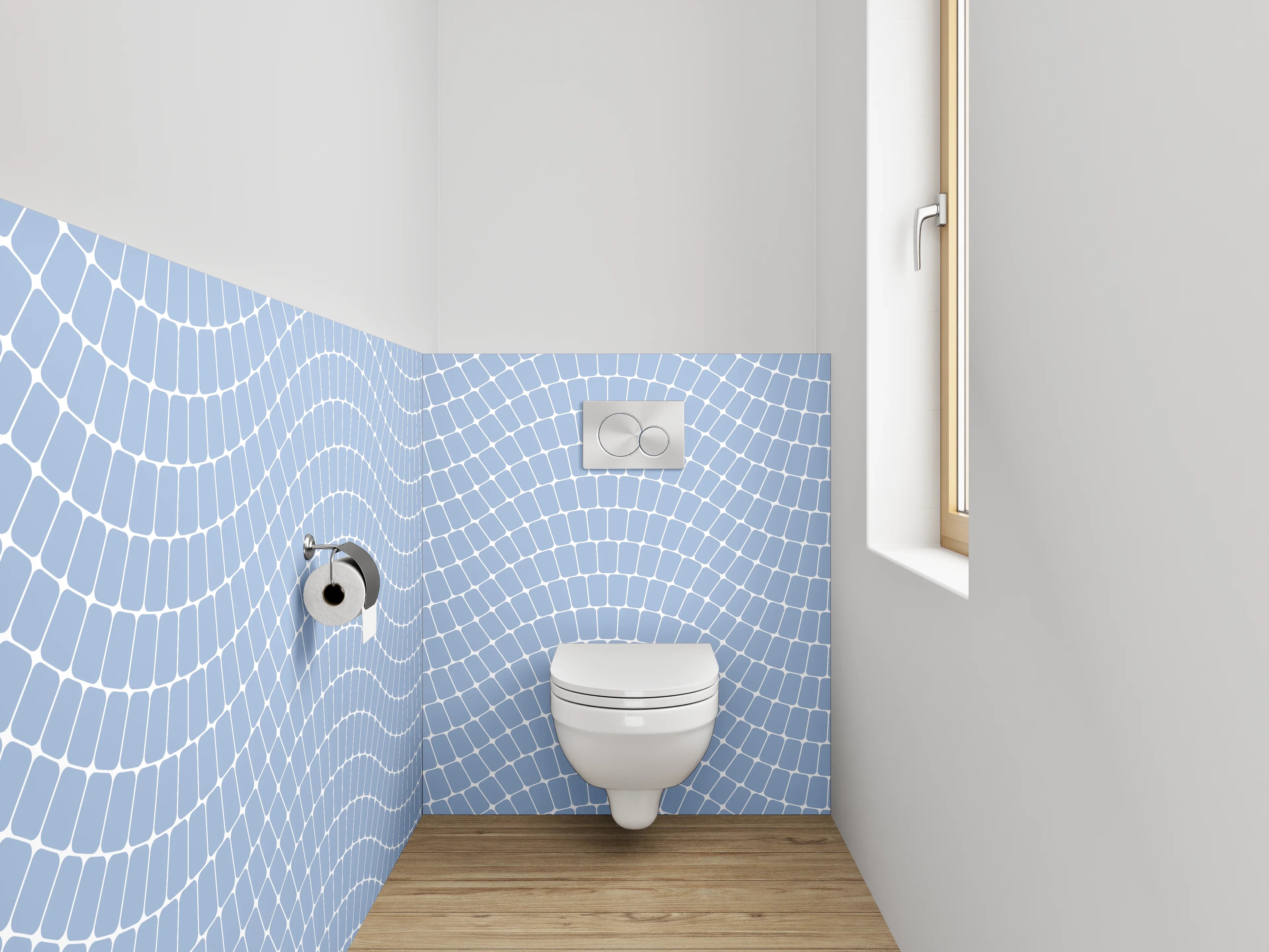 WC-Rückwand - Wellenförmiges Linienmuster in Hellblau