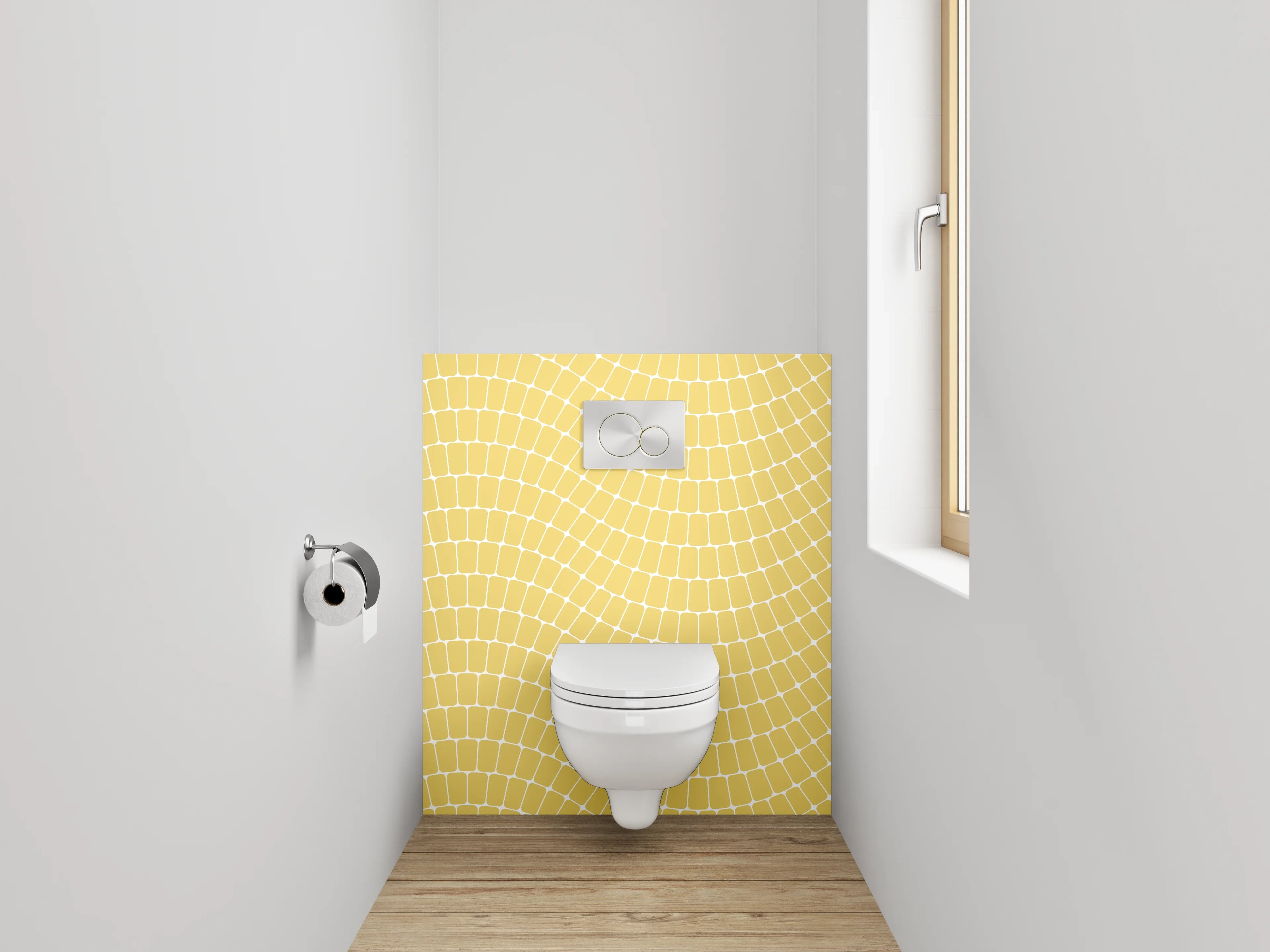 WC-Rückwand - Wellenförmiges Retro-Muster Gelb Weiß