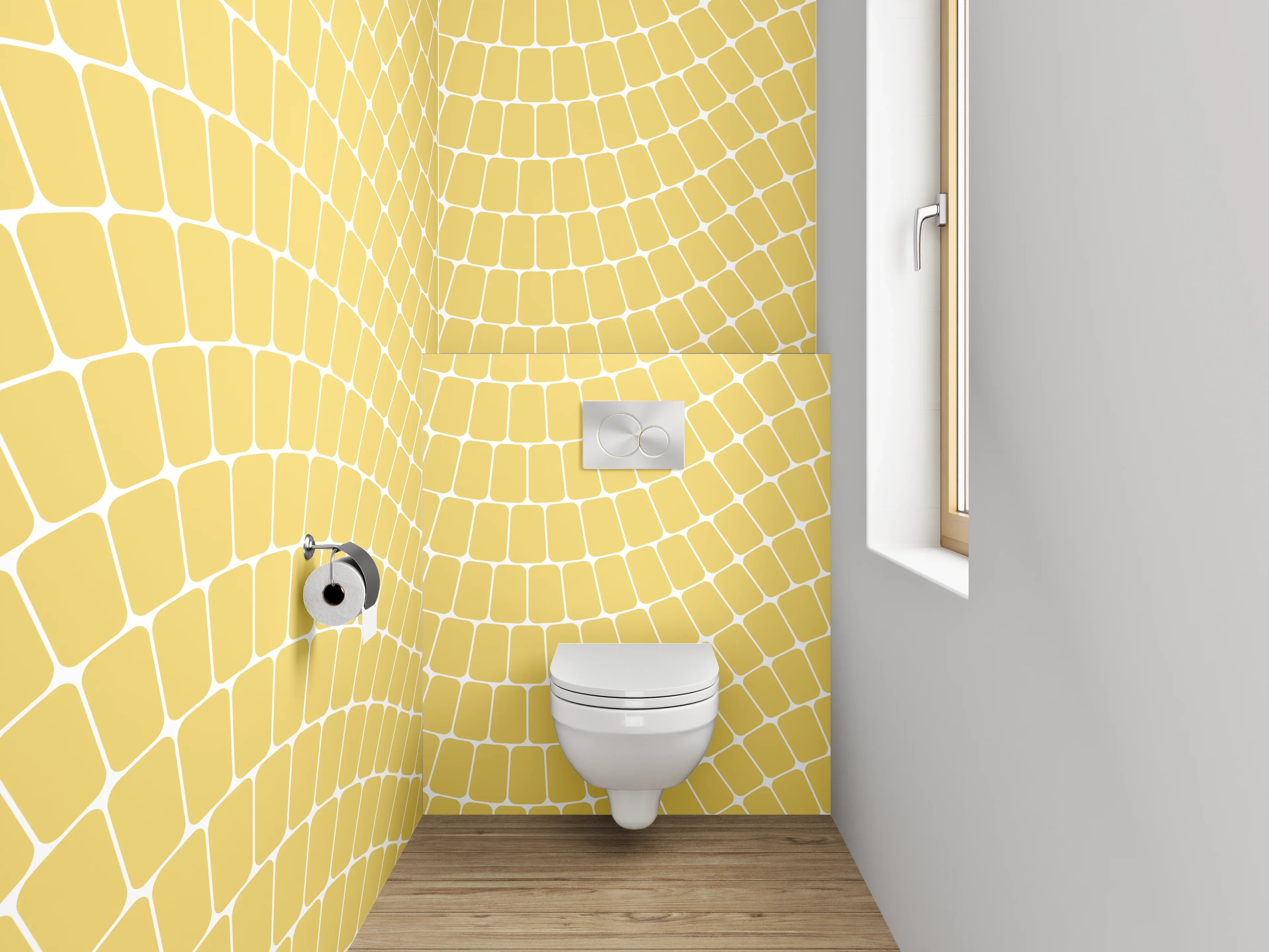 WC-Rückwand - Wellenförmiges Retro-Muster Gelb Weiß