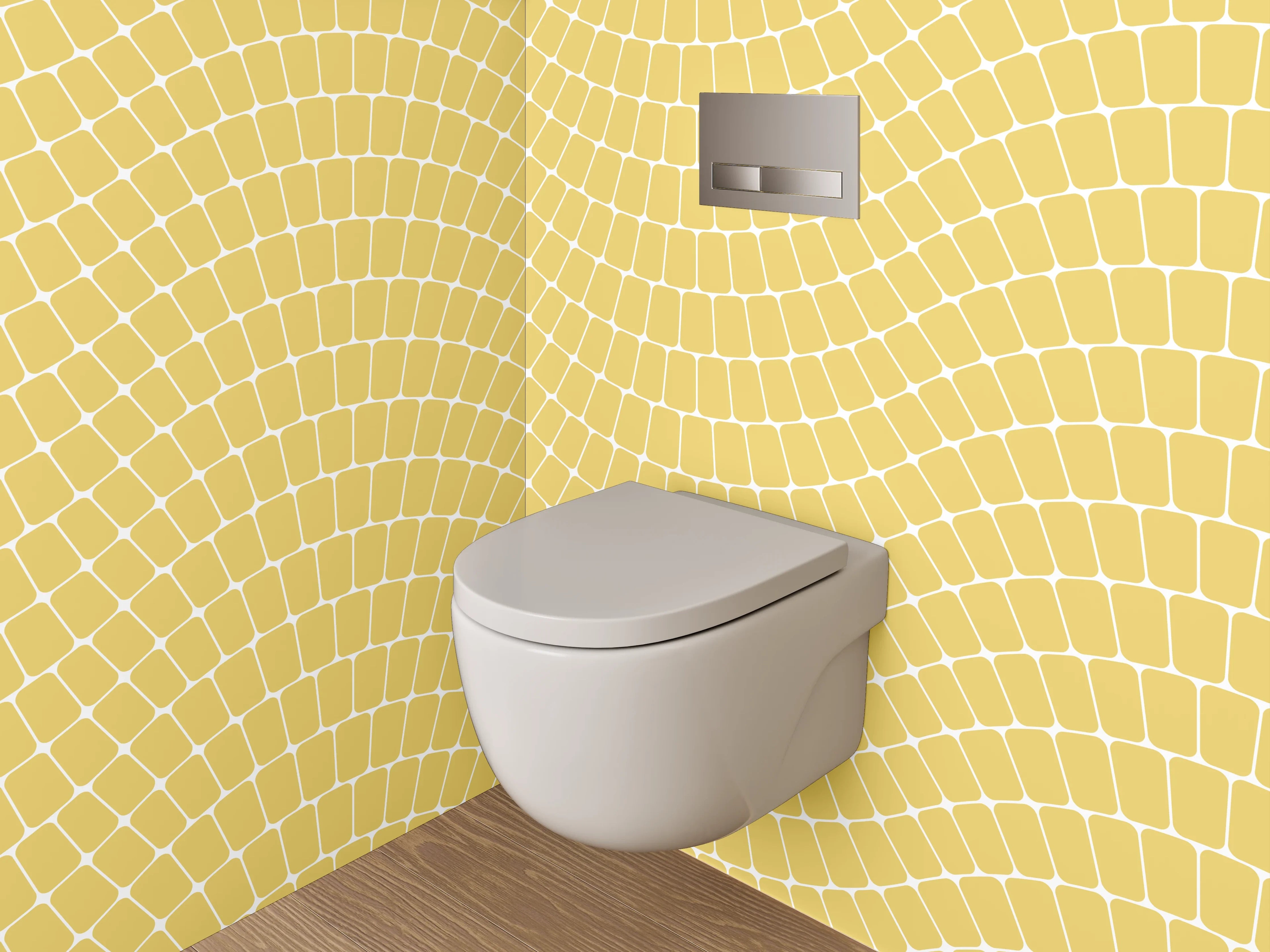 WC-Rückwand - Wellenförmiges Retro-Muster Gelb Weiß