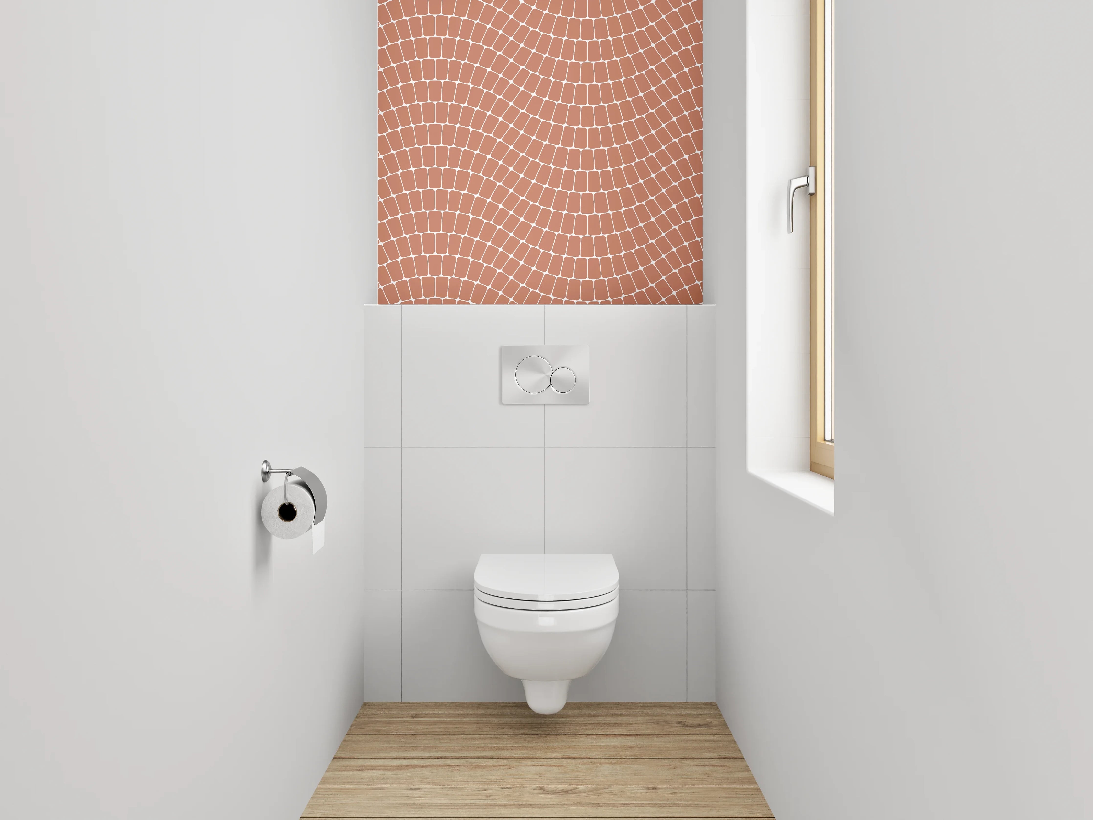 WC-Rückwand - Wellenförmiges Retro-Muster in Terrakotta