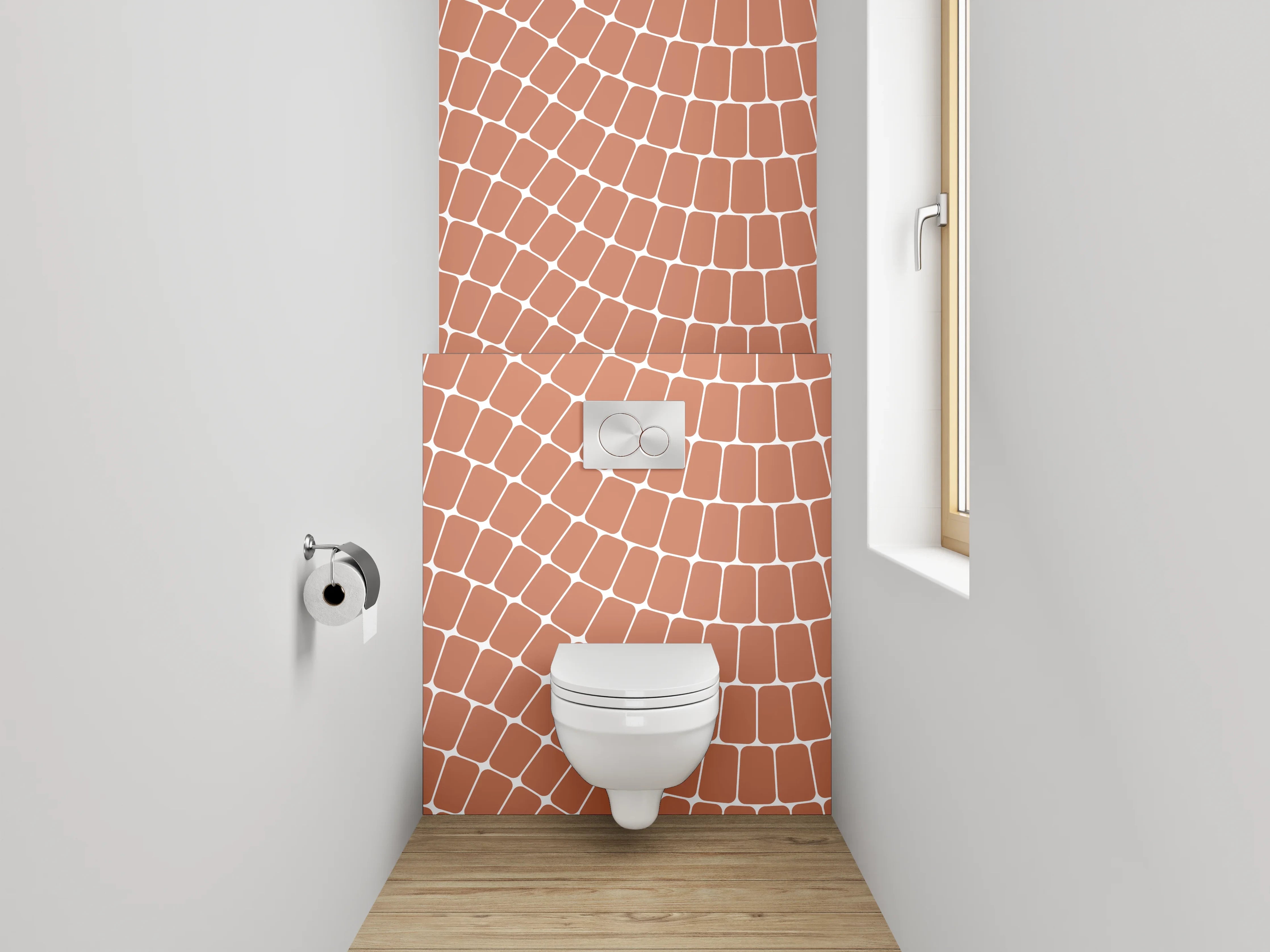 WC-Rückwand - Wellenförmiges Retro-Muster in Terrakotta