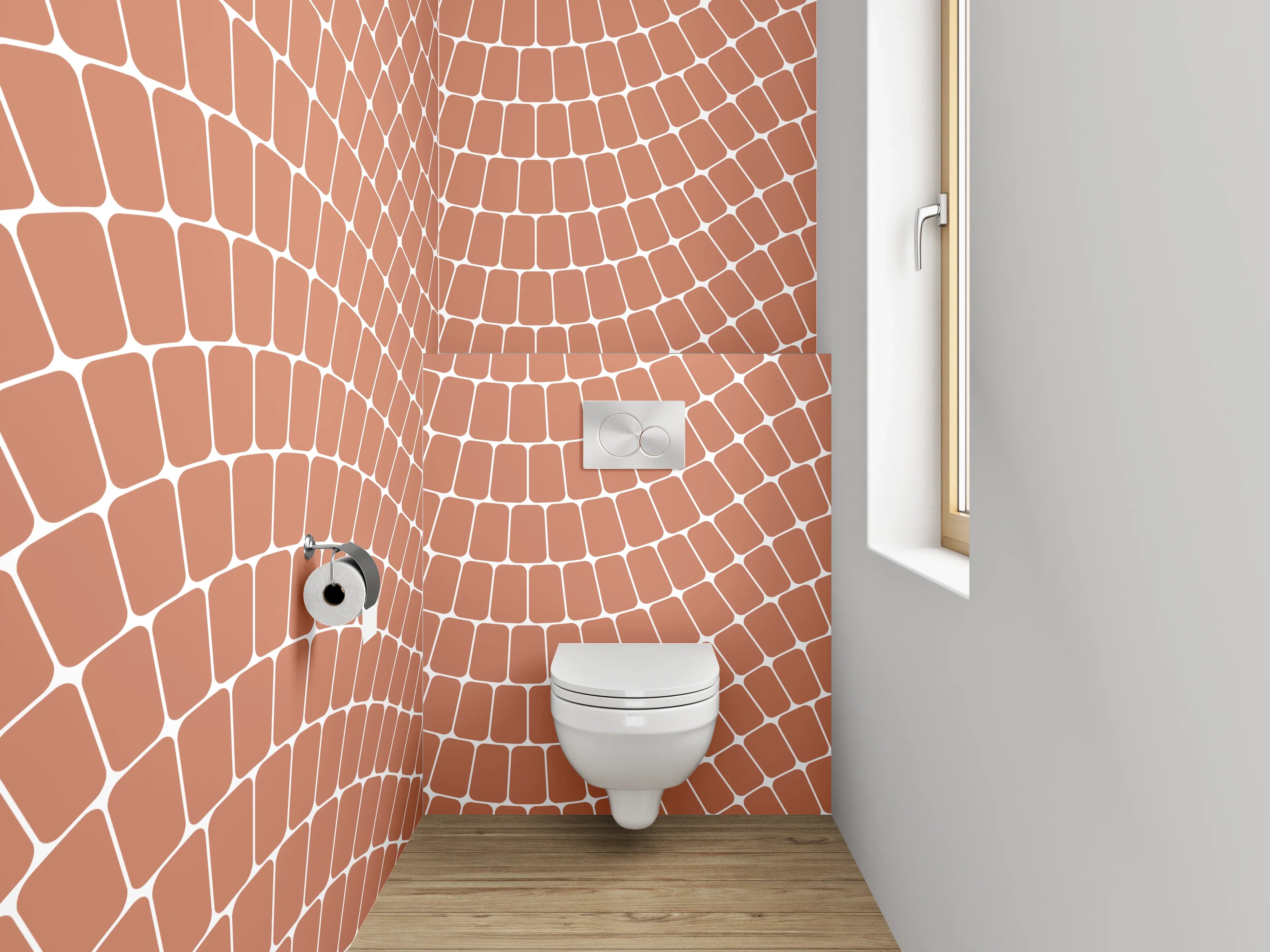 WC-Rückwand - Wellenförmiges Retro-Muster in Terrakotta