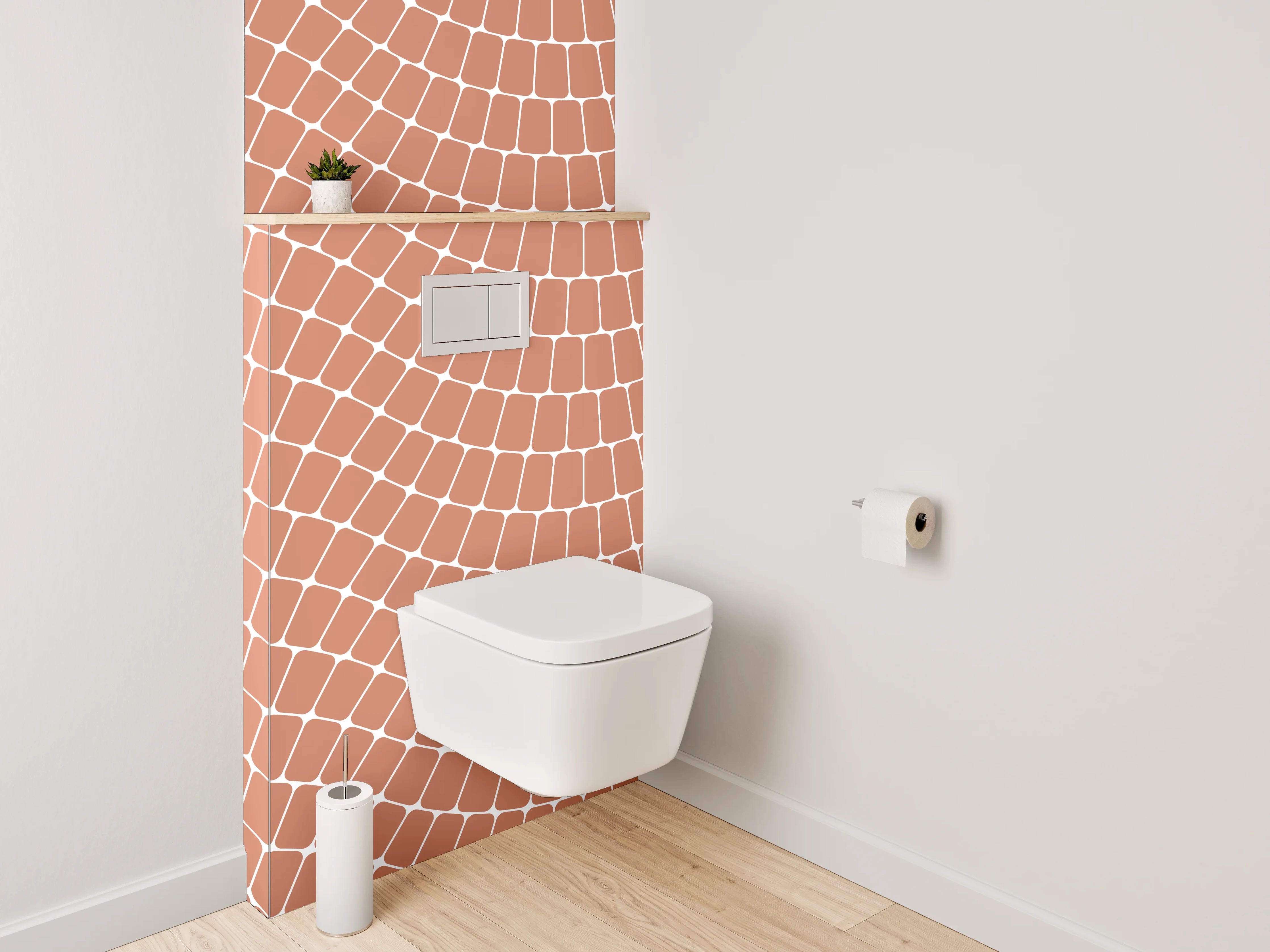 WC-Rückwand - Wellenförmiges Retro-Muster in Terrakotta