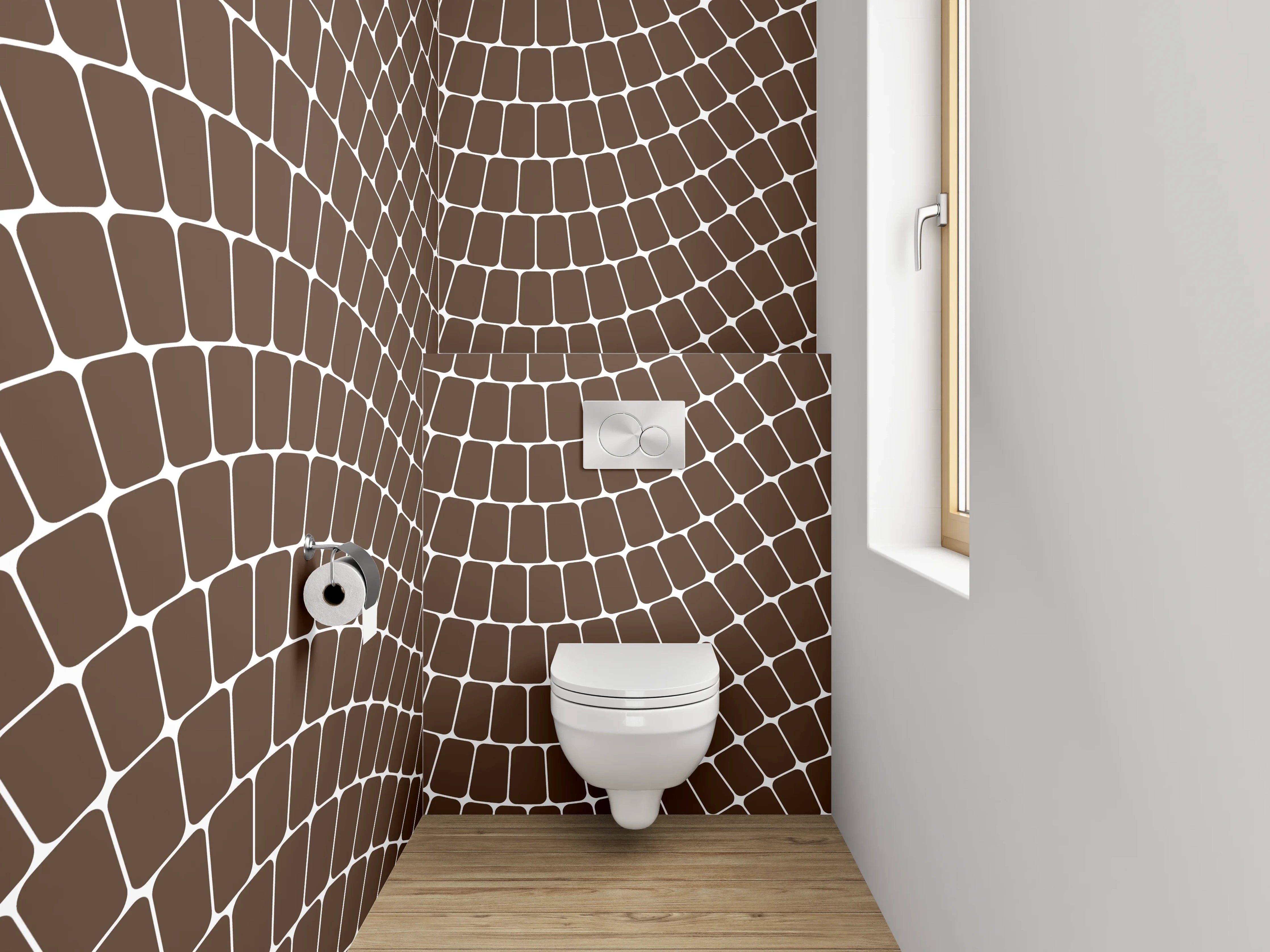 WC-Rückwand - Wellenförmiges geometrisches Linienmuster Braun