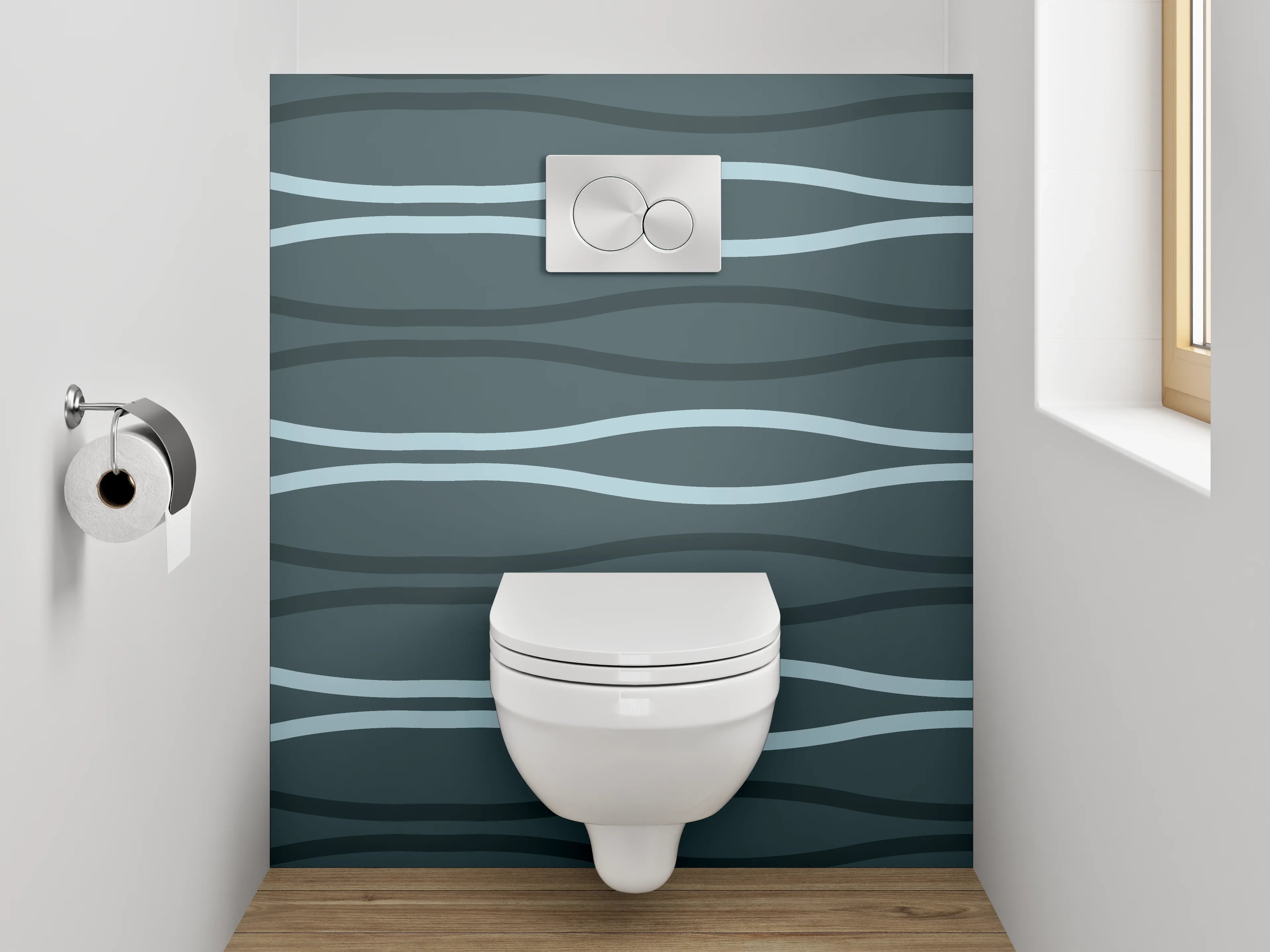 WC-Rückwand - Wellenlinien Muster Abstrakt Blau-Grau