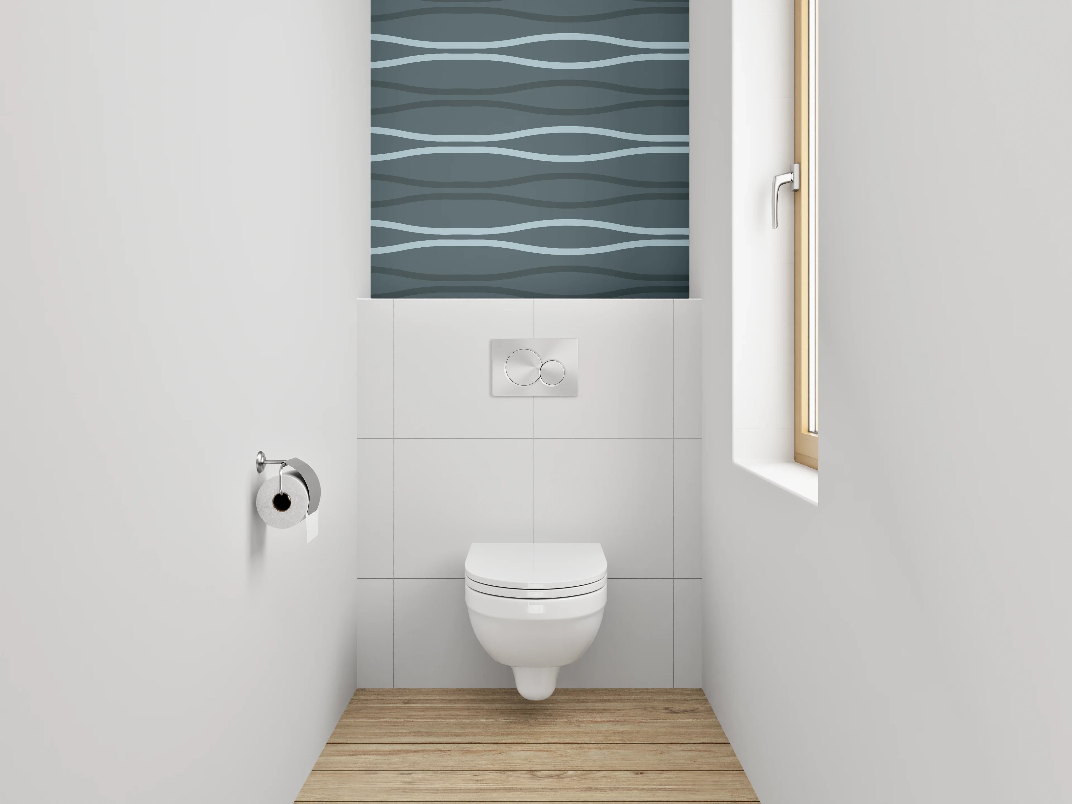 WC-Rückwand - Wellenlinien Muster Abstrakt Blau-Grau