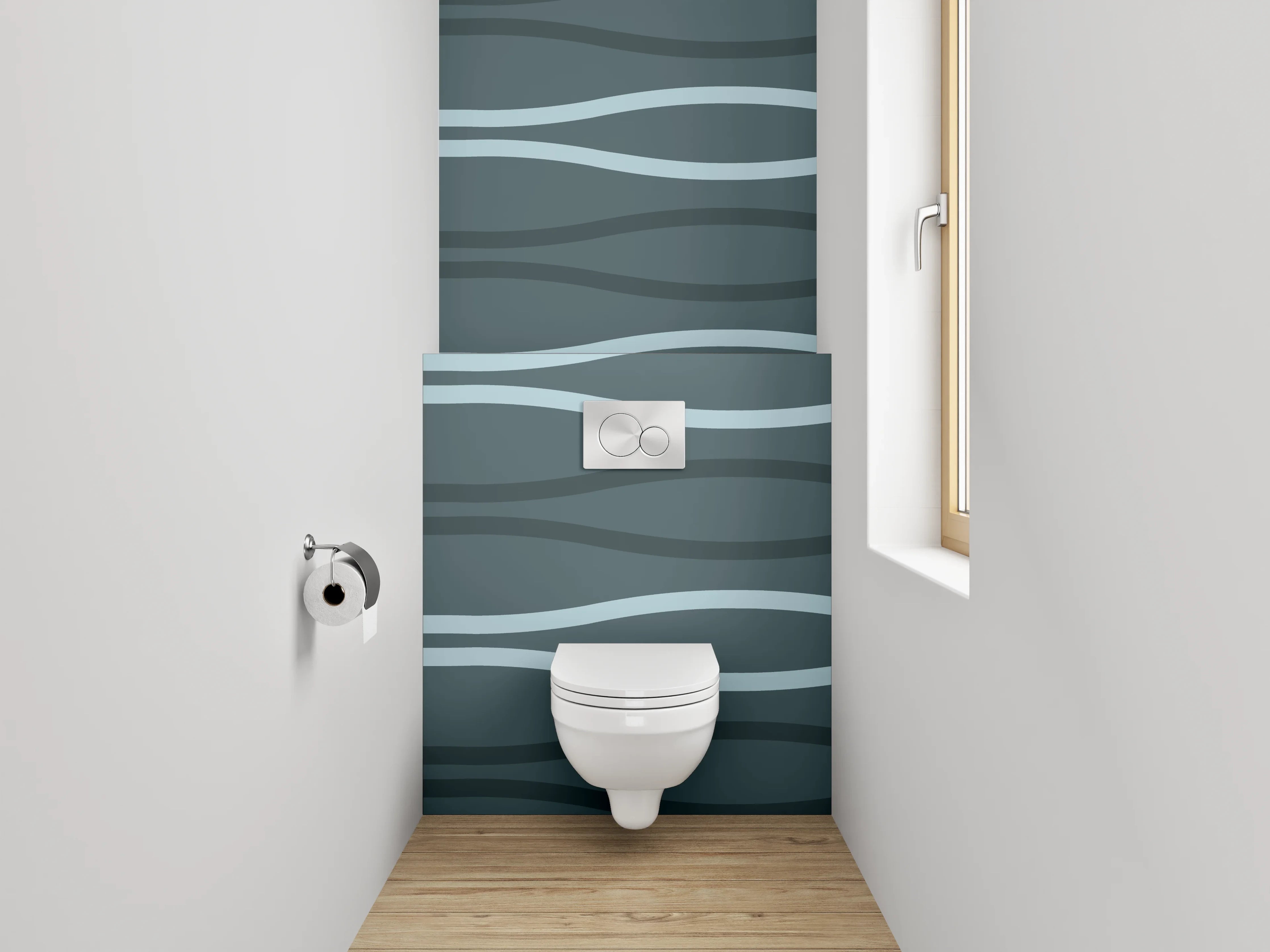 WC-Rückwand - Wellenlinien Muster Abstrakt Blau-Grau