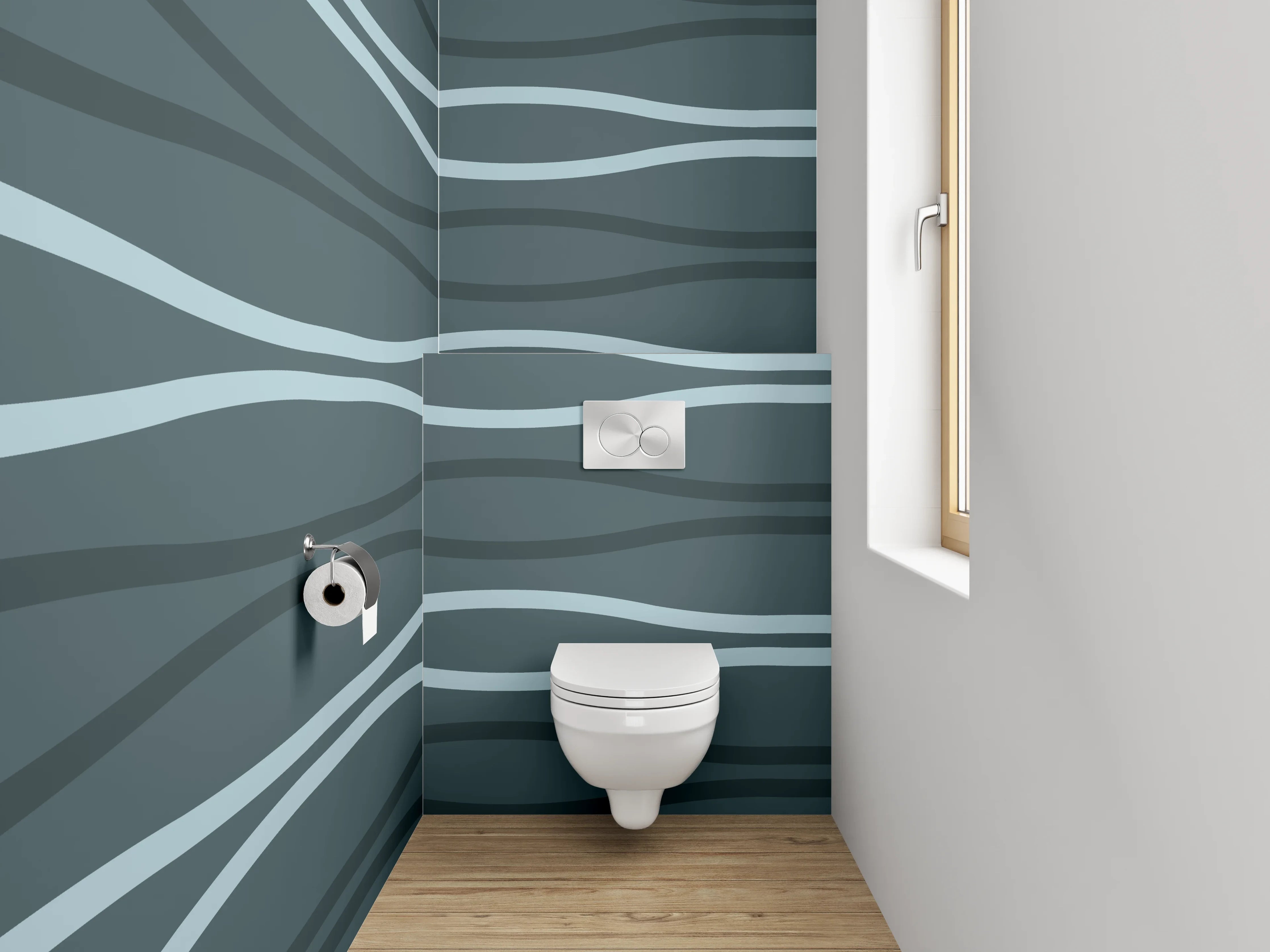 WC-Rückwand - Wellenlinien Muster Abstrakt Blau-Grau