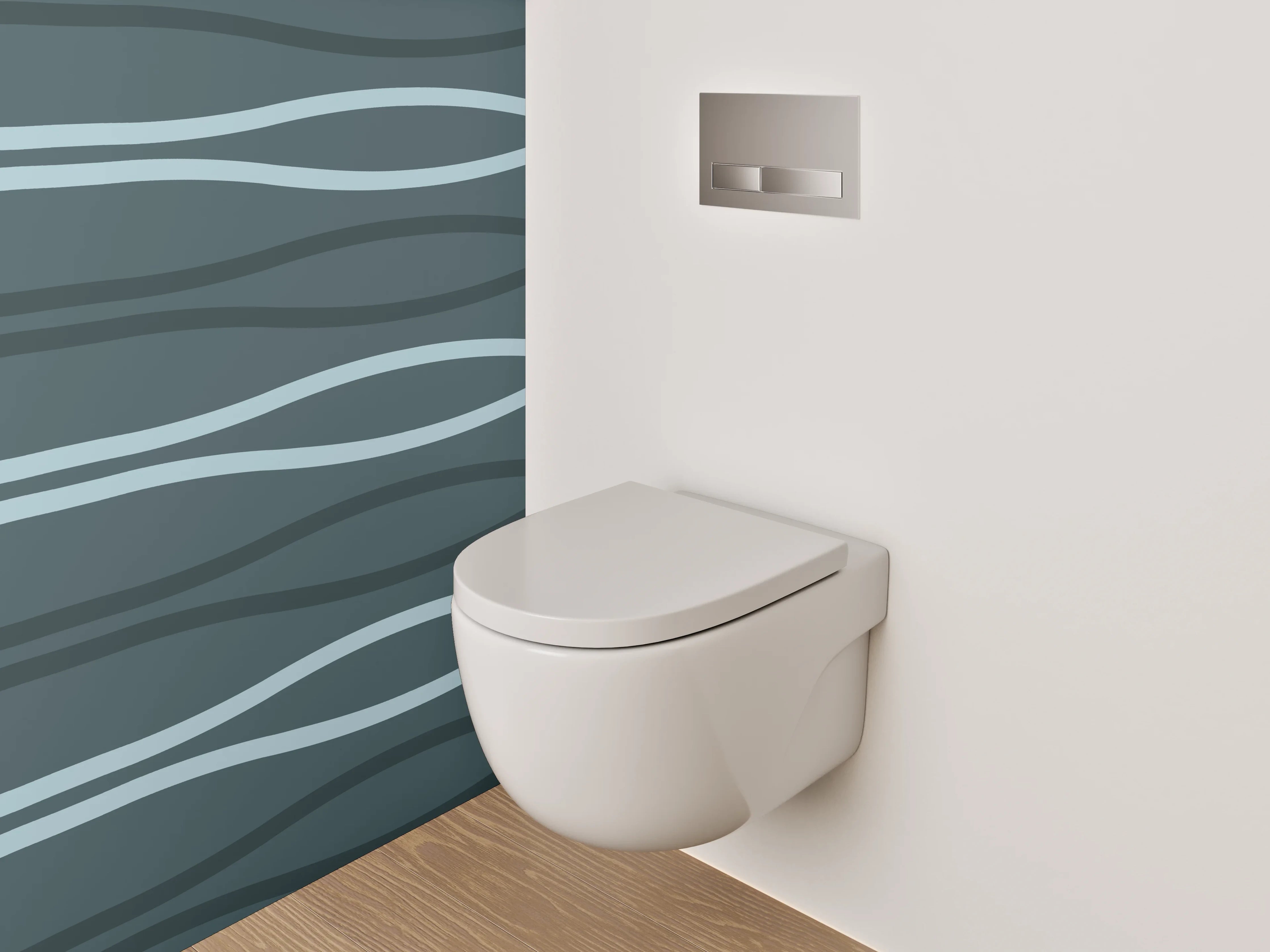 WC-Rückwand - Wellenlinien Muster Abstrakt Blau-Grau