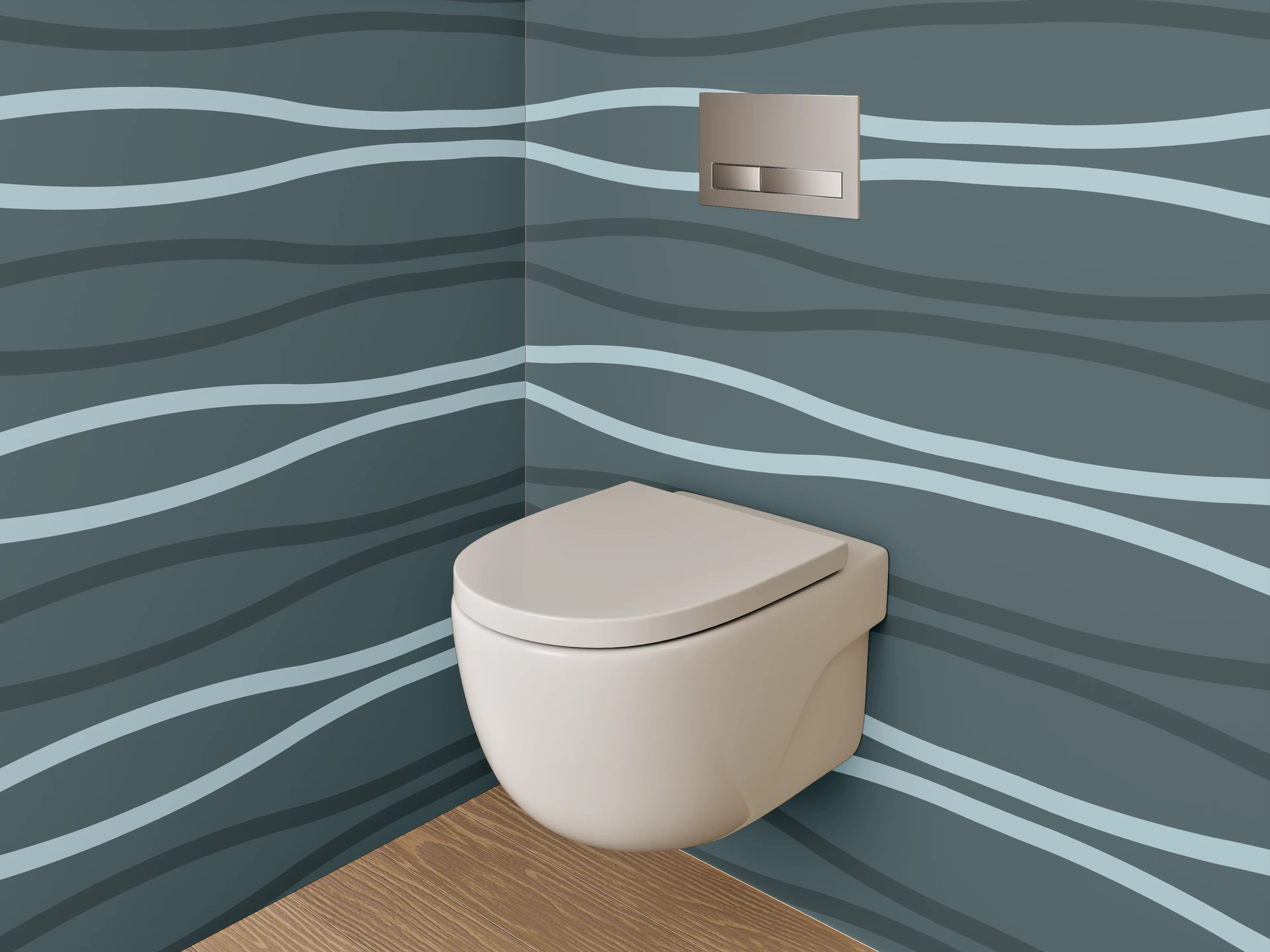 WC-Rückwand - Wellenlinien Muster Abstrakt Blau-Grau