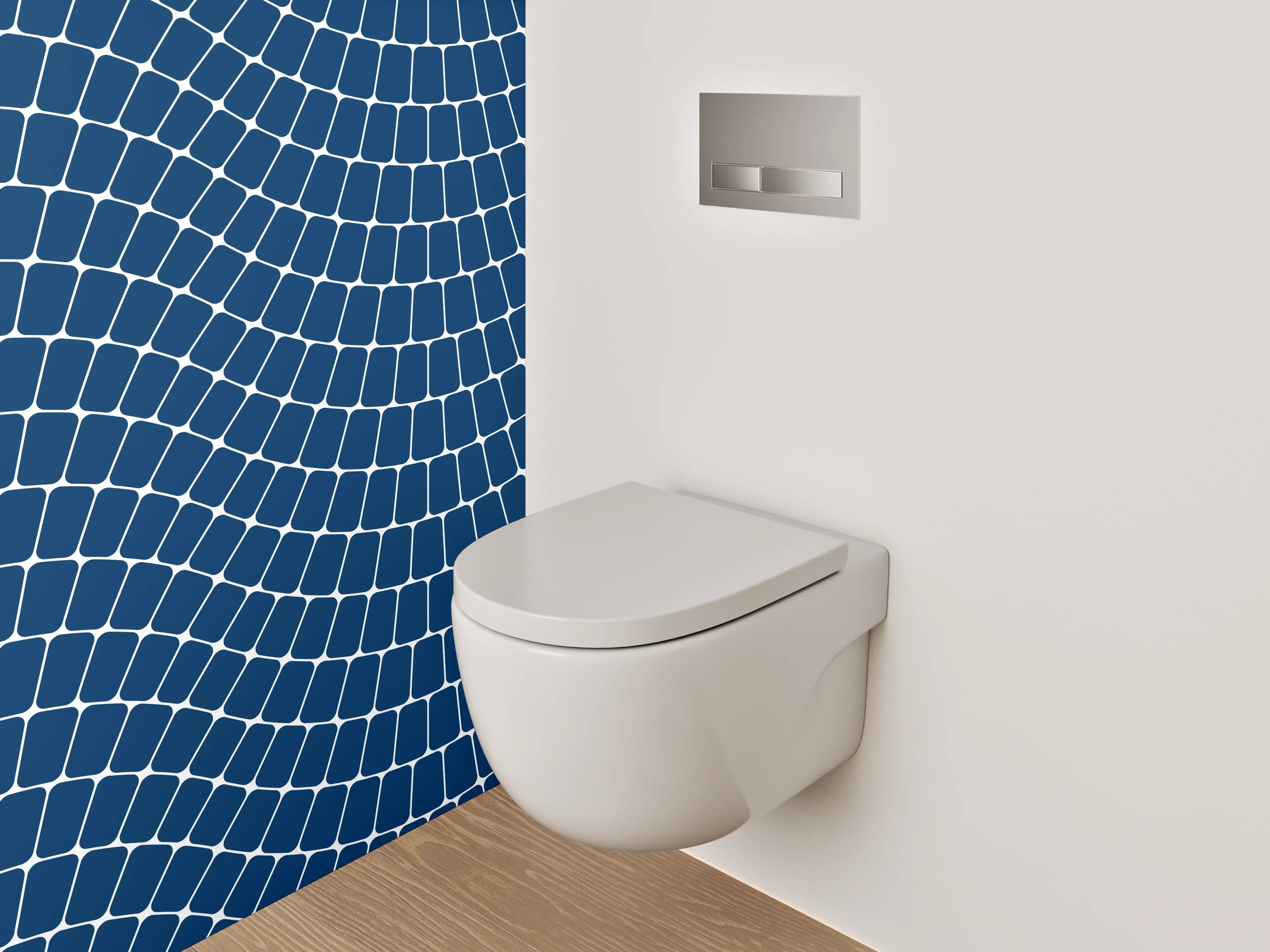 WC-Rückwand - Wellenlinien Muster Blau Weiß Dekor