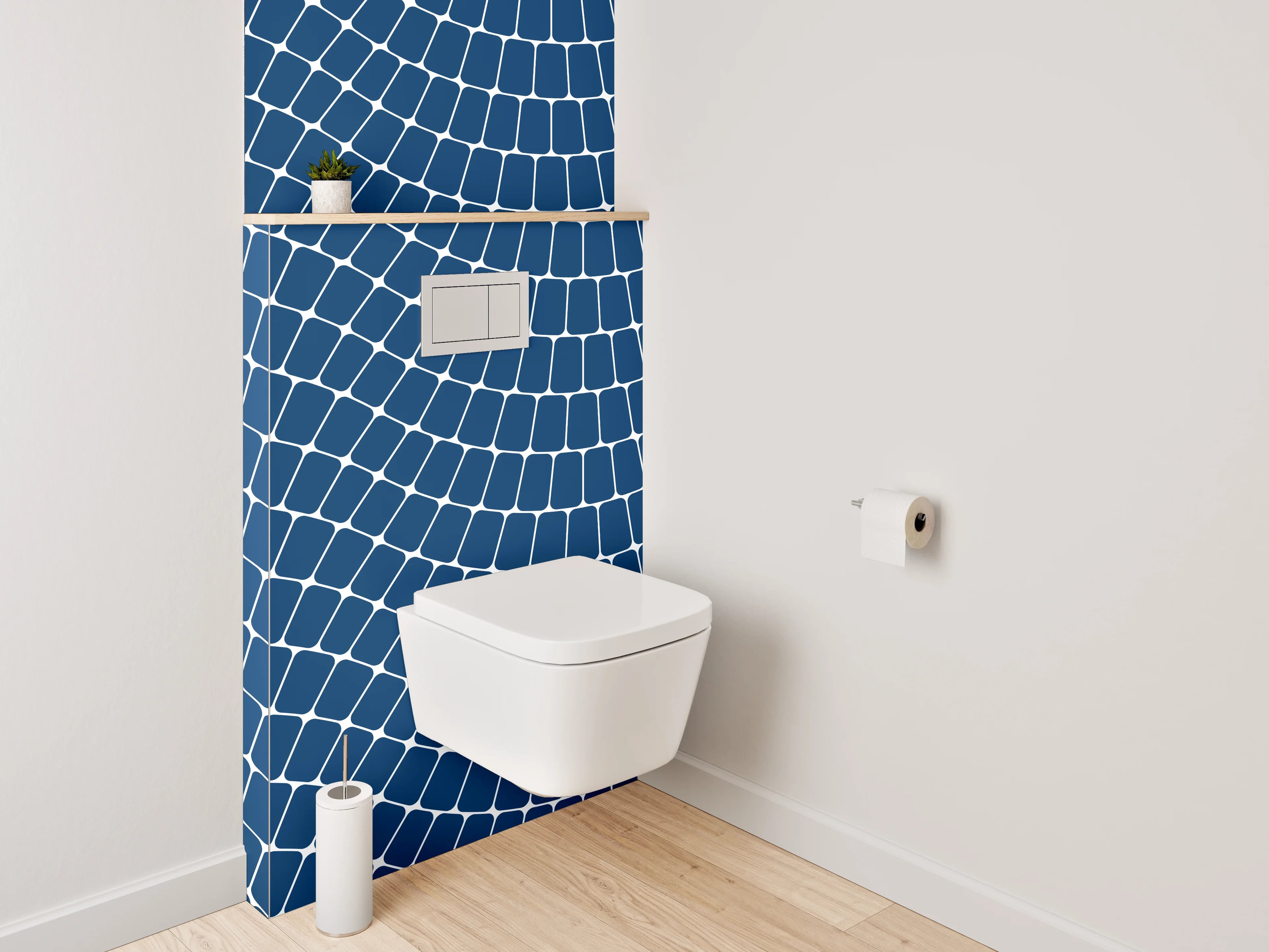 WC-Rückwand - Wellenlinien Muster Blau Weiß Dekor