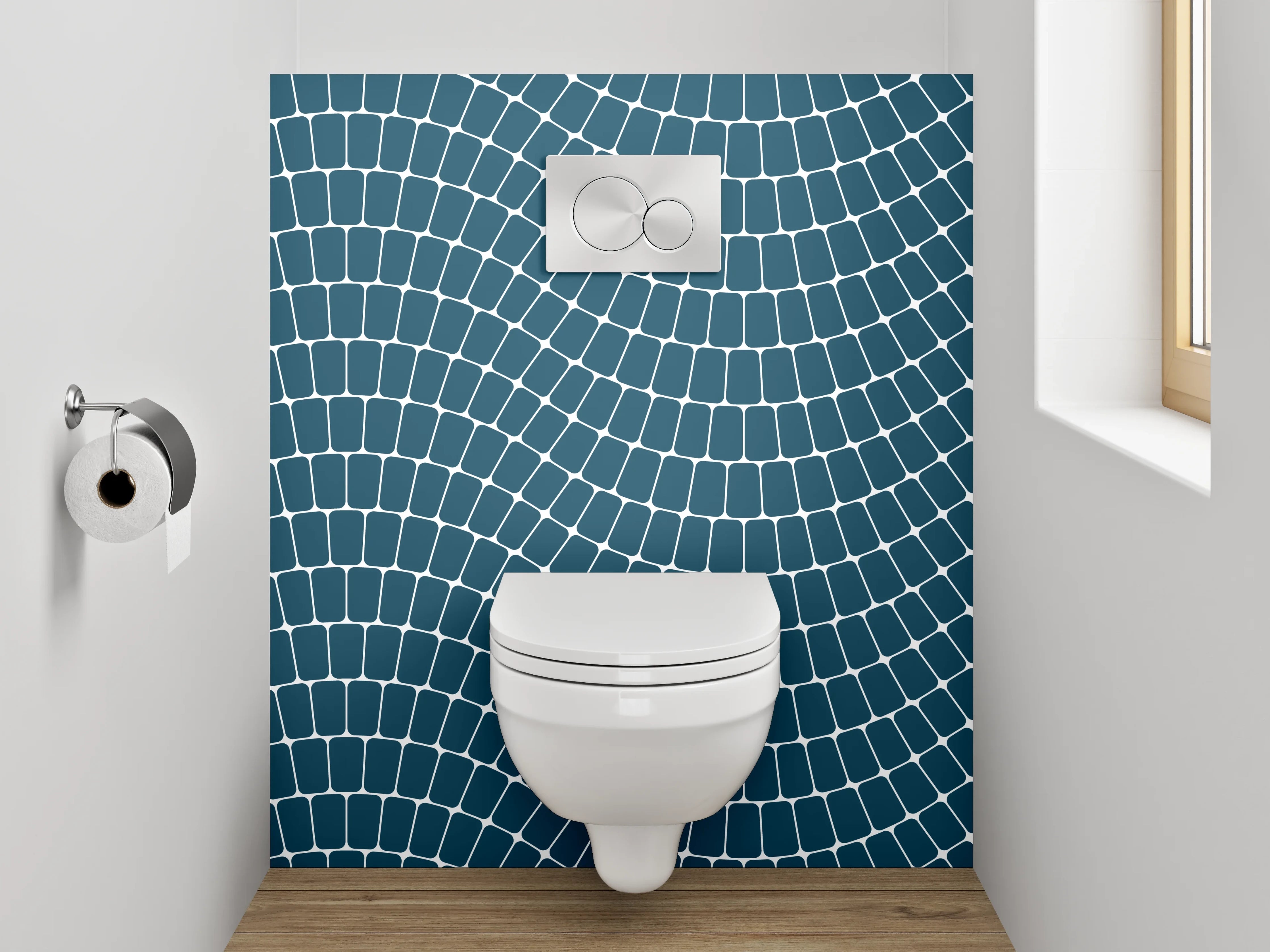 WC-Rückwand - Wellenlinien Muster Blau Weiß