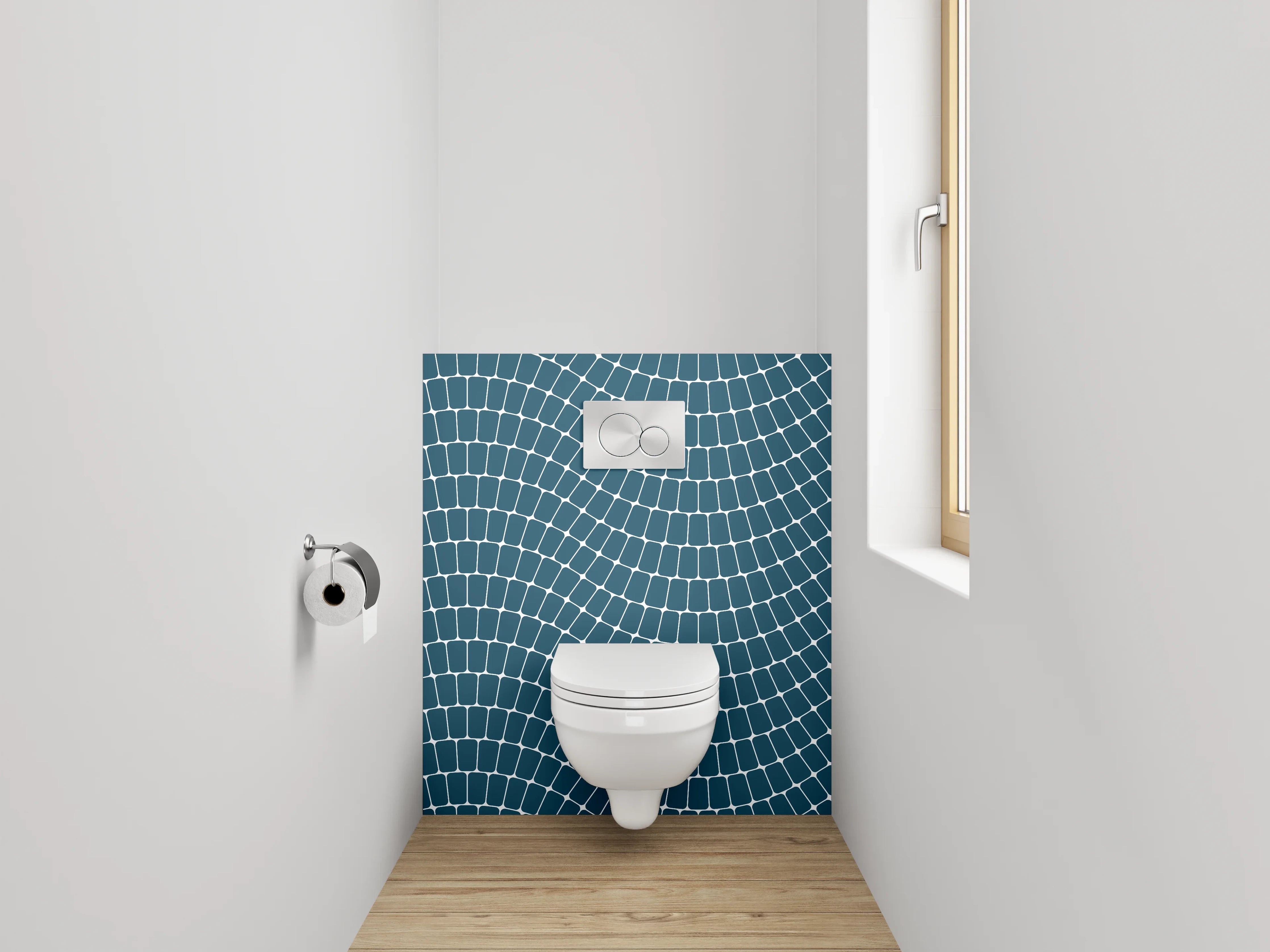 WC-Rückwand - Wellenlinien Muster Blau Weiß