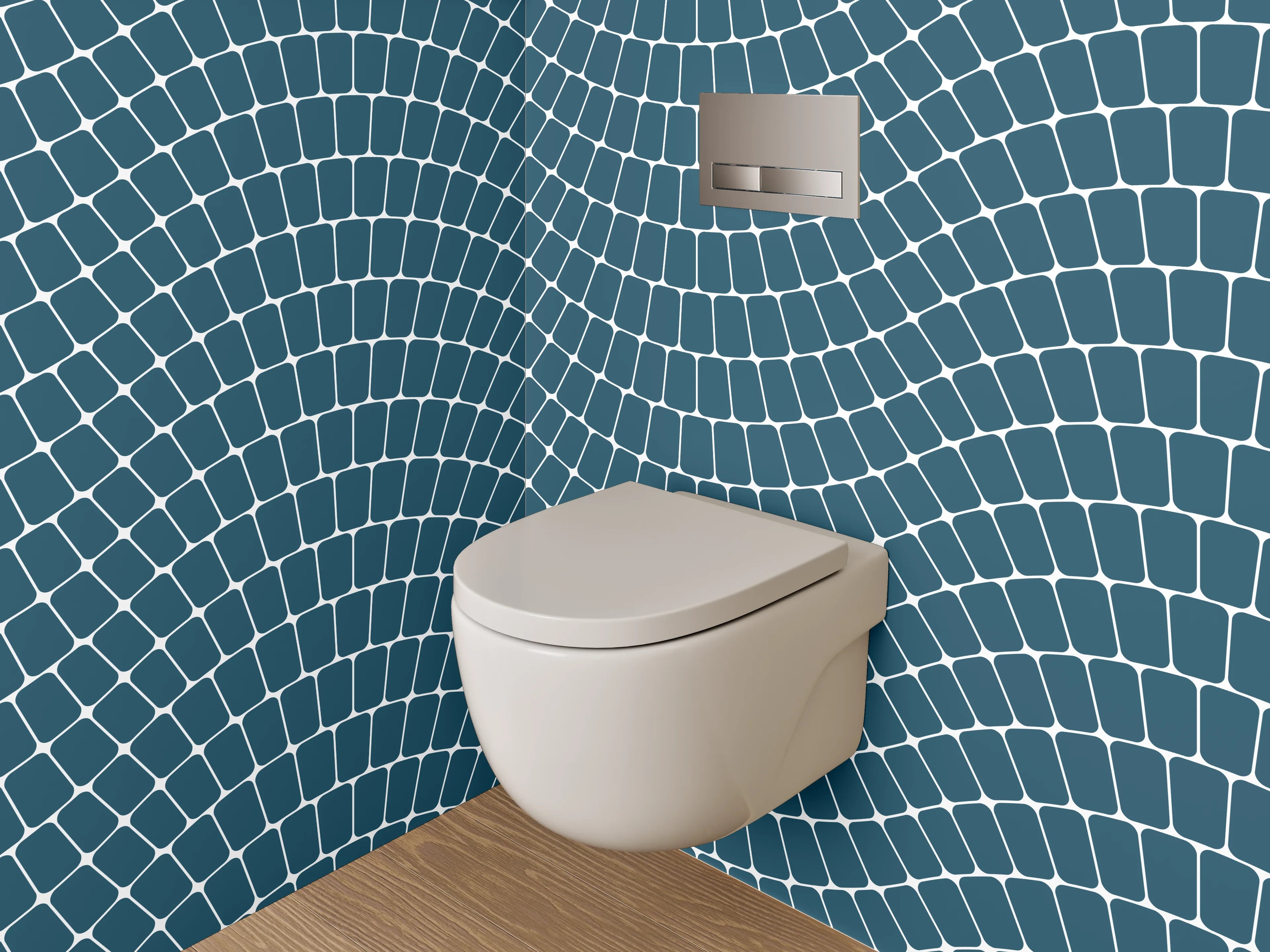 WC-Rückwand - Wellenlinien Muster Blau Weiß