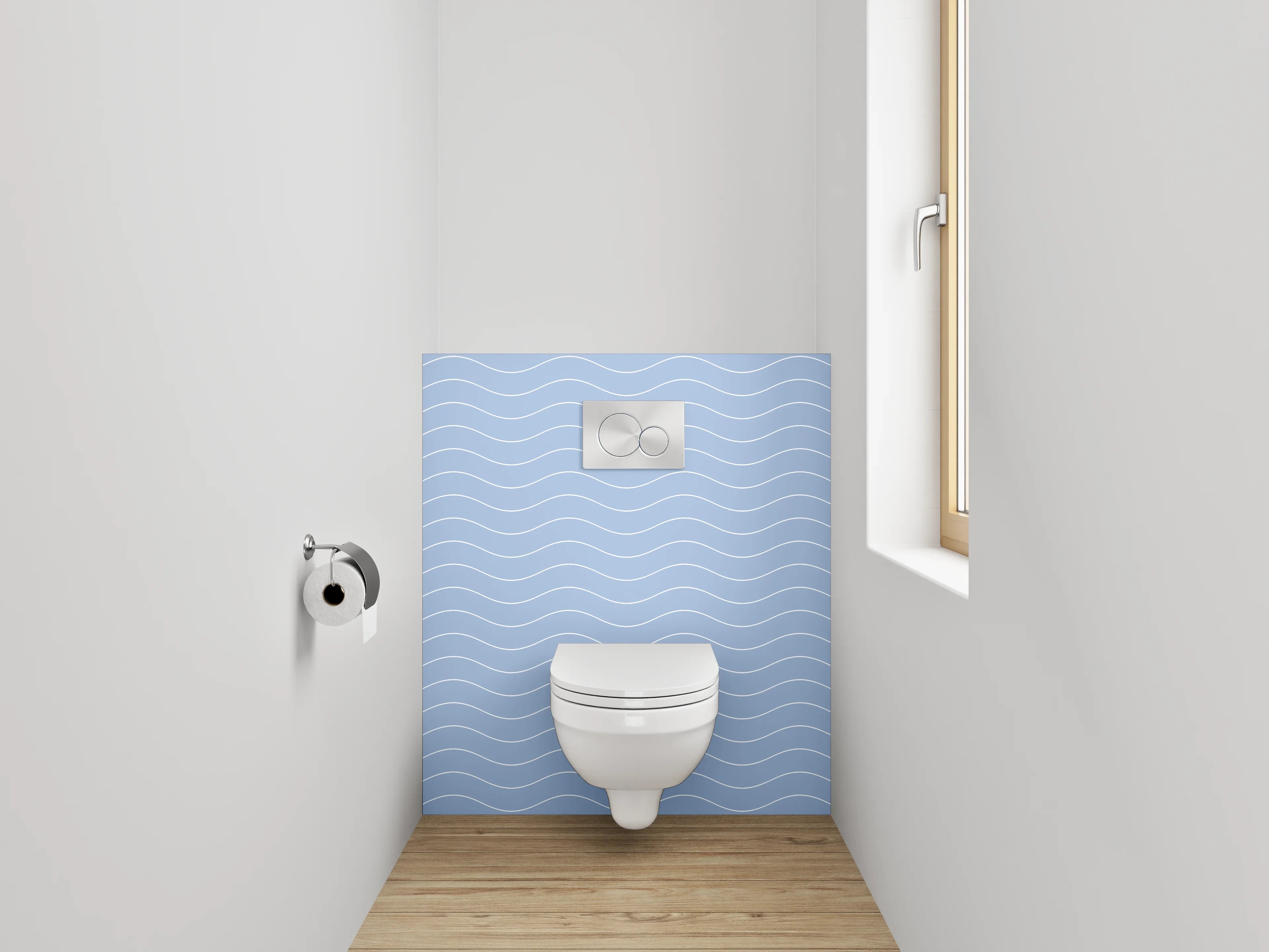 WC-Rückwand - Wellenmuster Blau Grau Minimalistisch