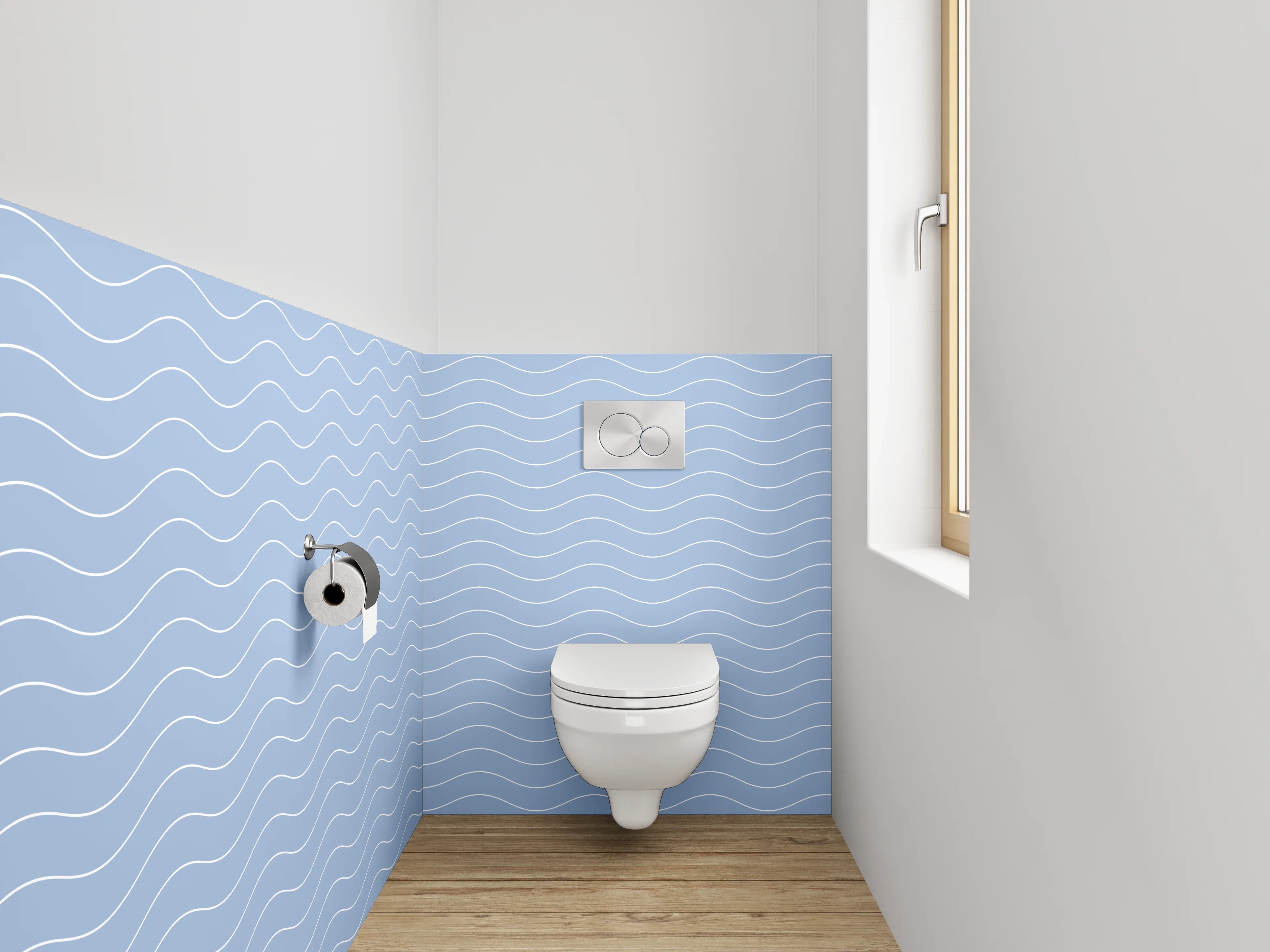 WC-Rückwand - Wellenmuster Blau Grau Minimalistisch