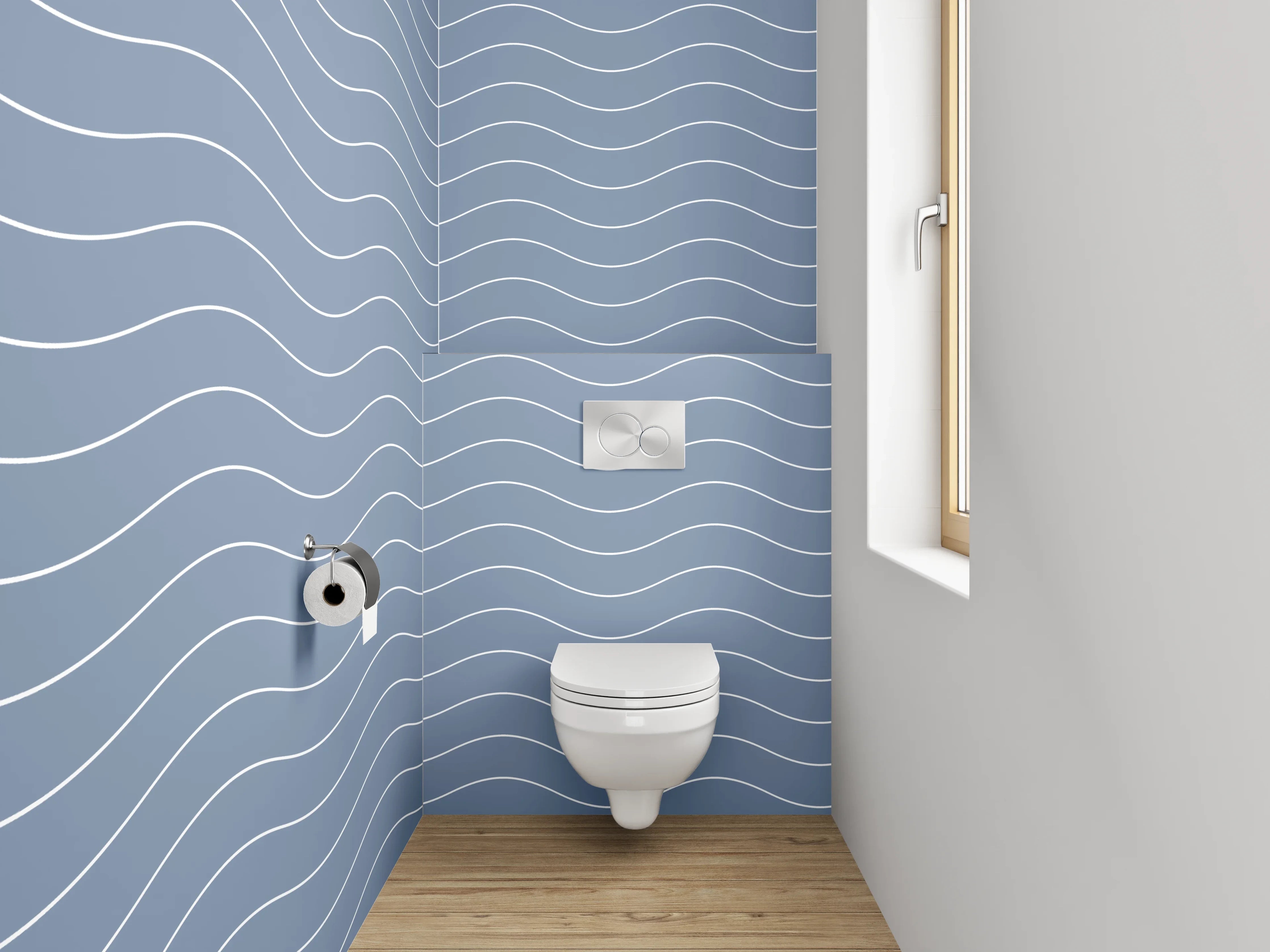 WC-Rückwand - Wellenmuster Blau Grau Modern