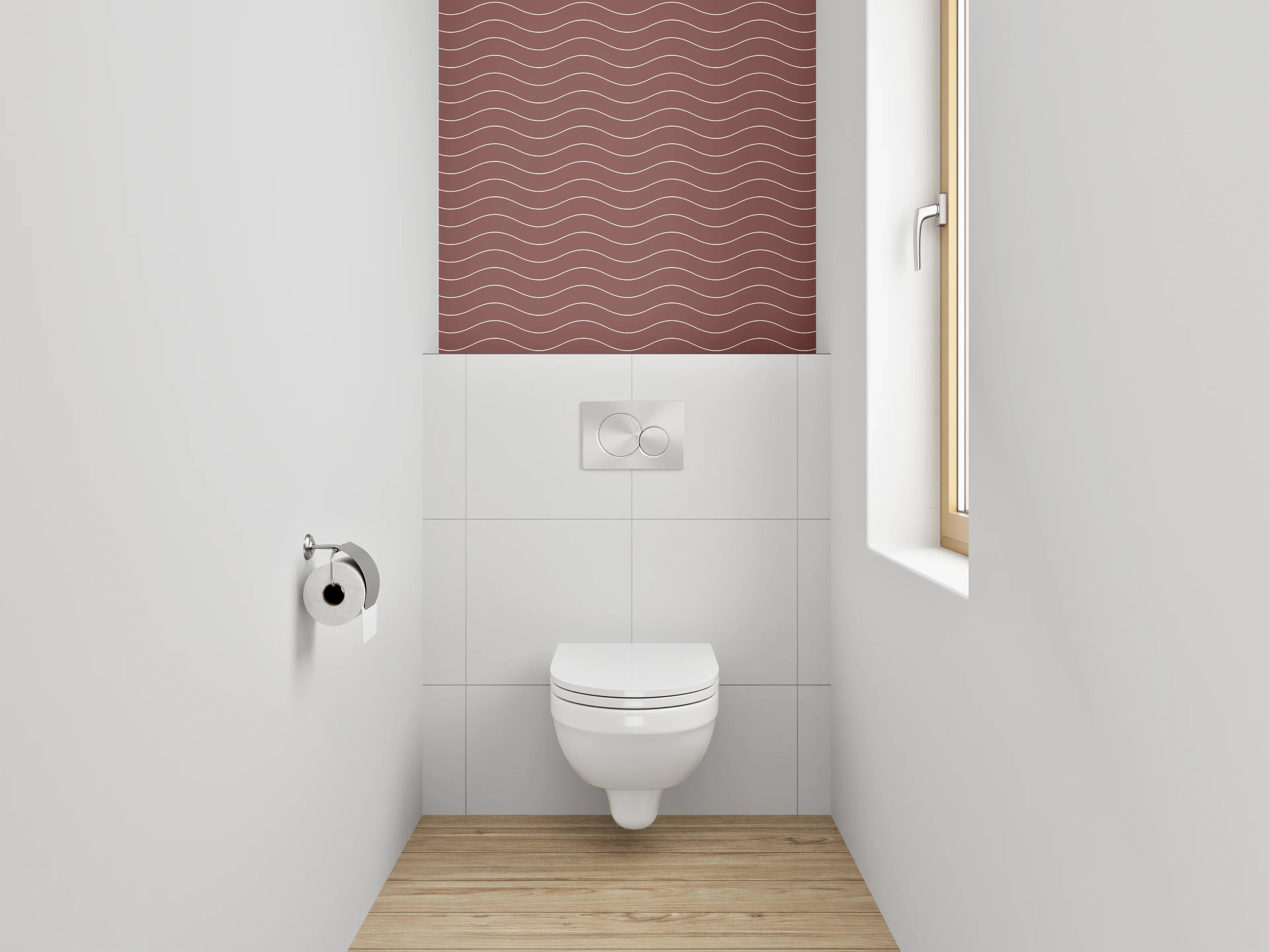 WC-Rückwand - Wellenmuster Rot Weiß Minimalistisch