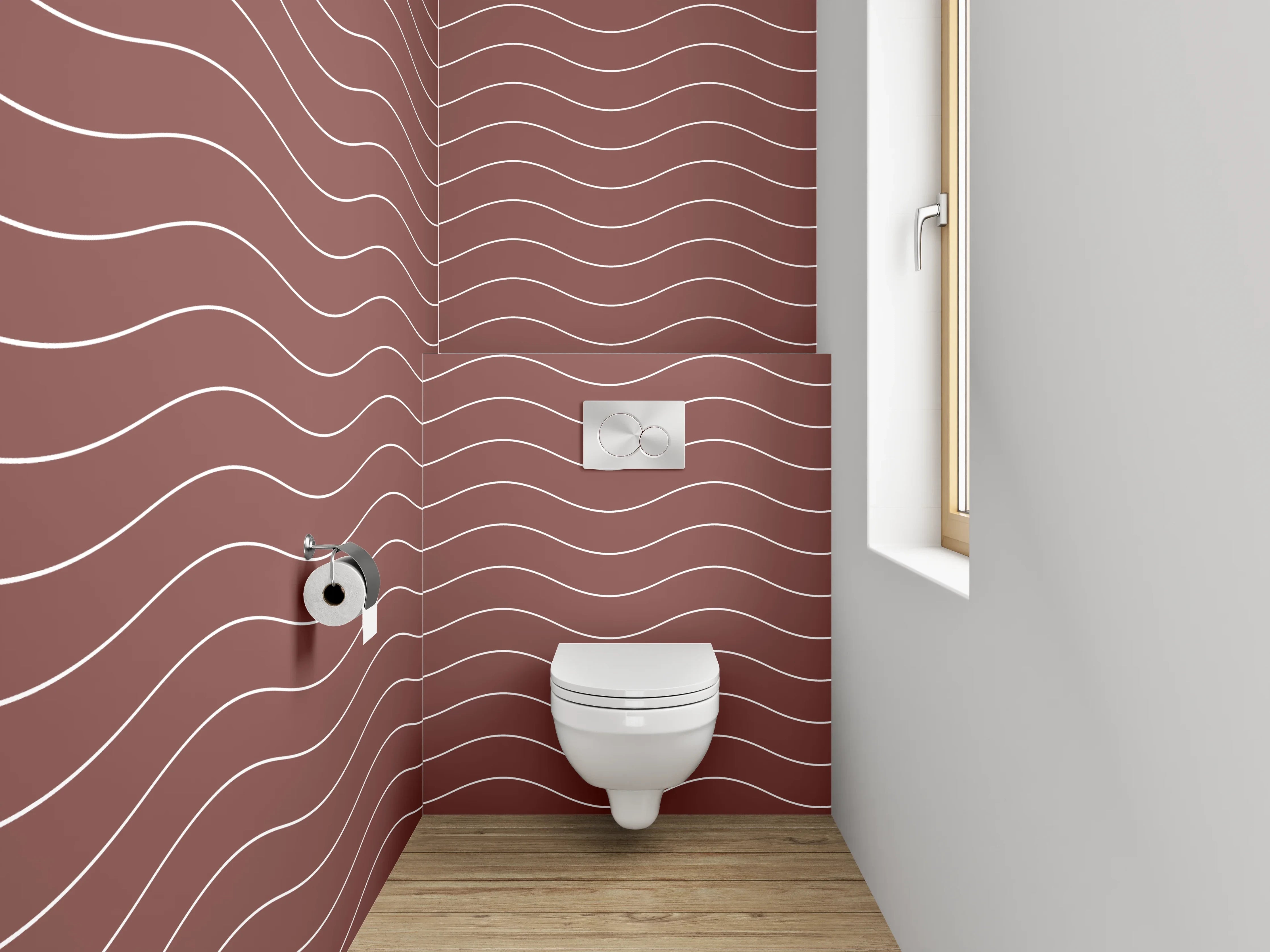 WC-Rückwand - Wellenmuster Rot Weiß Minimalistisch