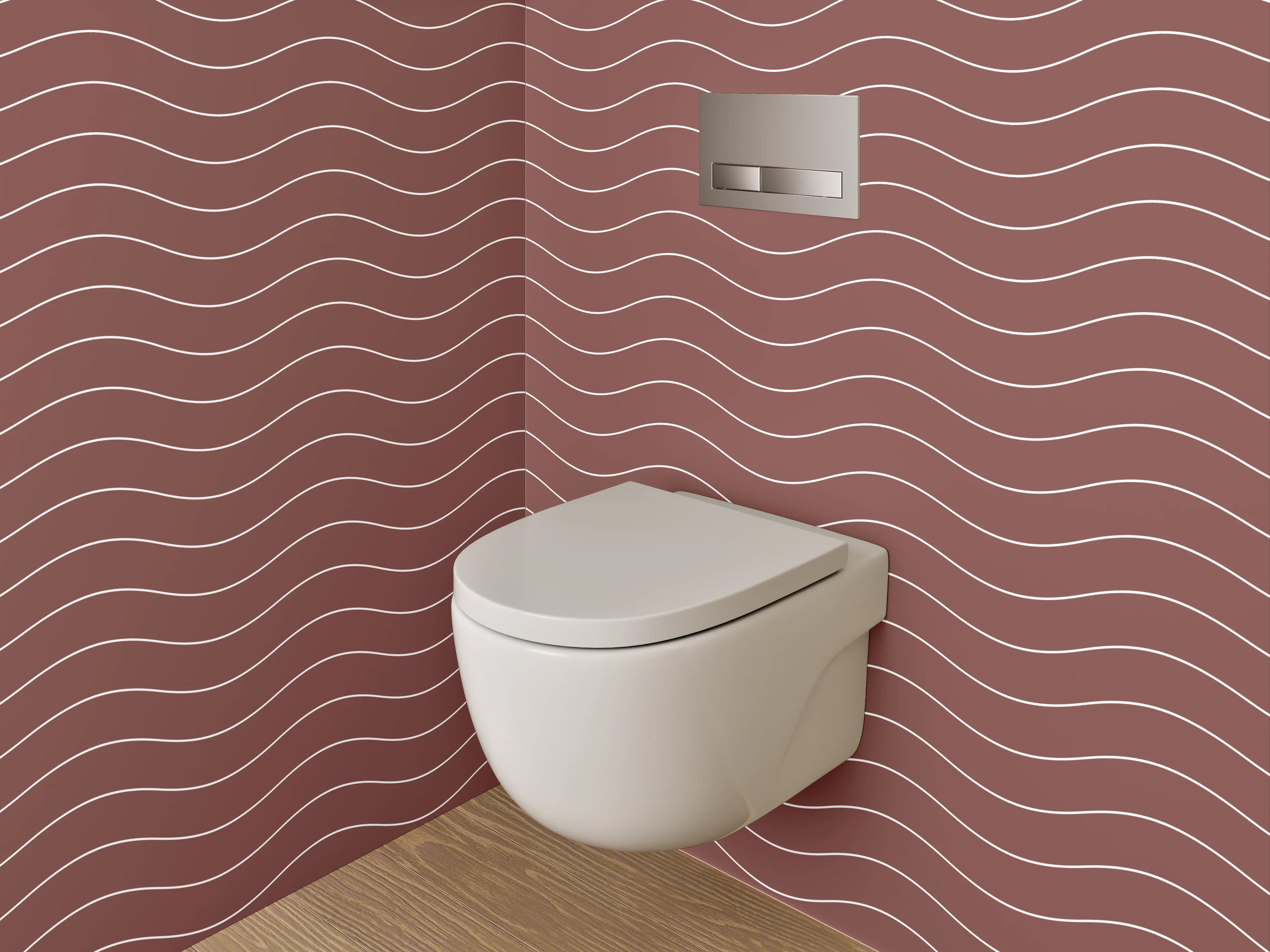 WC-Rückwand - Wellenmuster Rot Weiß Minimalistisch