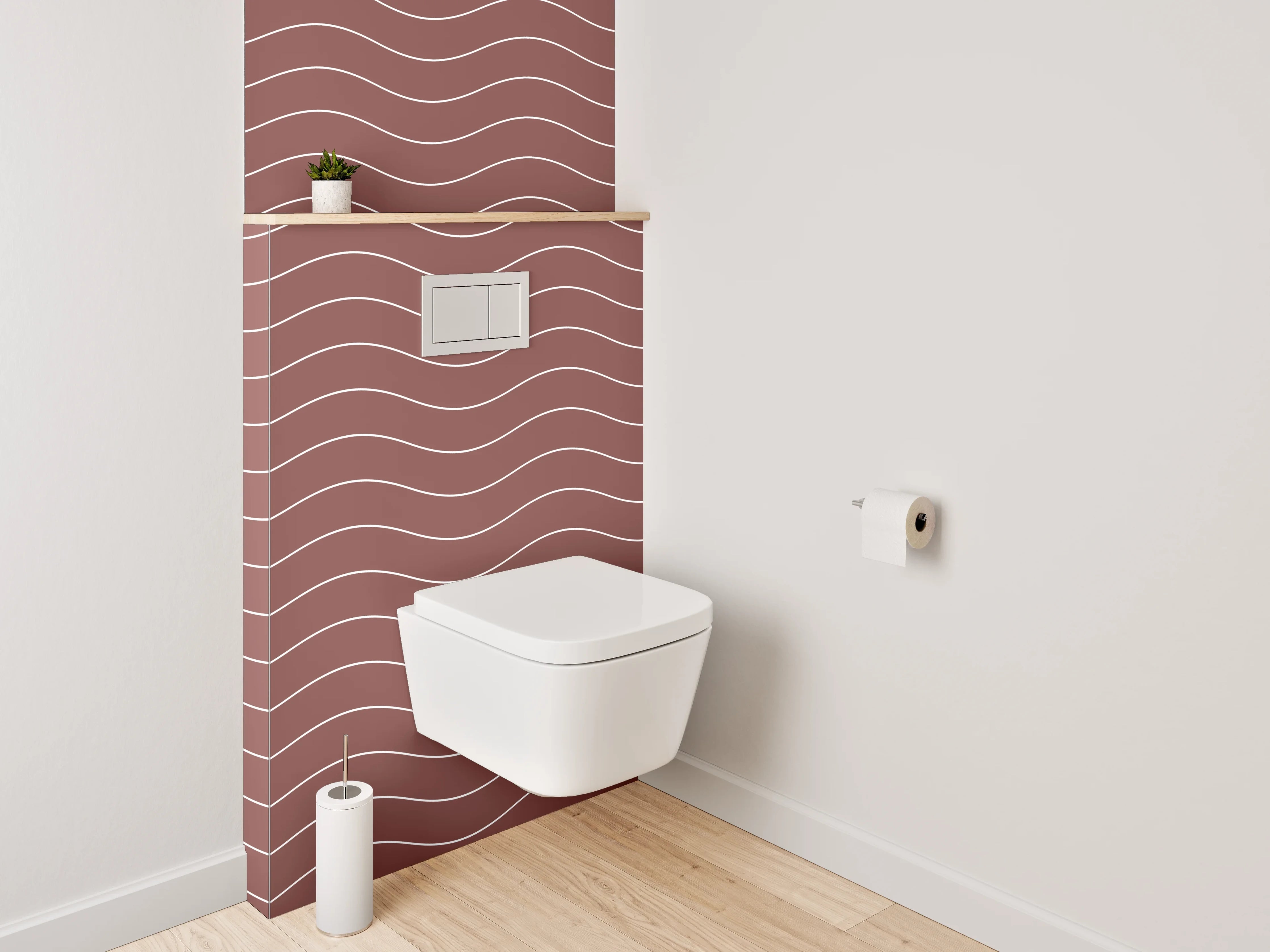 WC-Rückwand - Wellenmuster Rot Weiß Minimalistisch