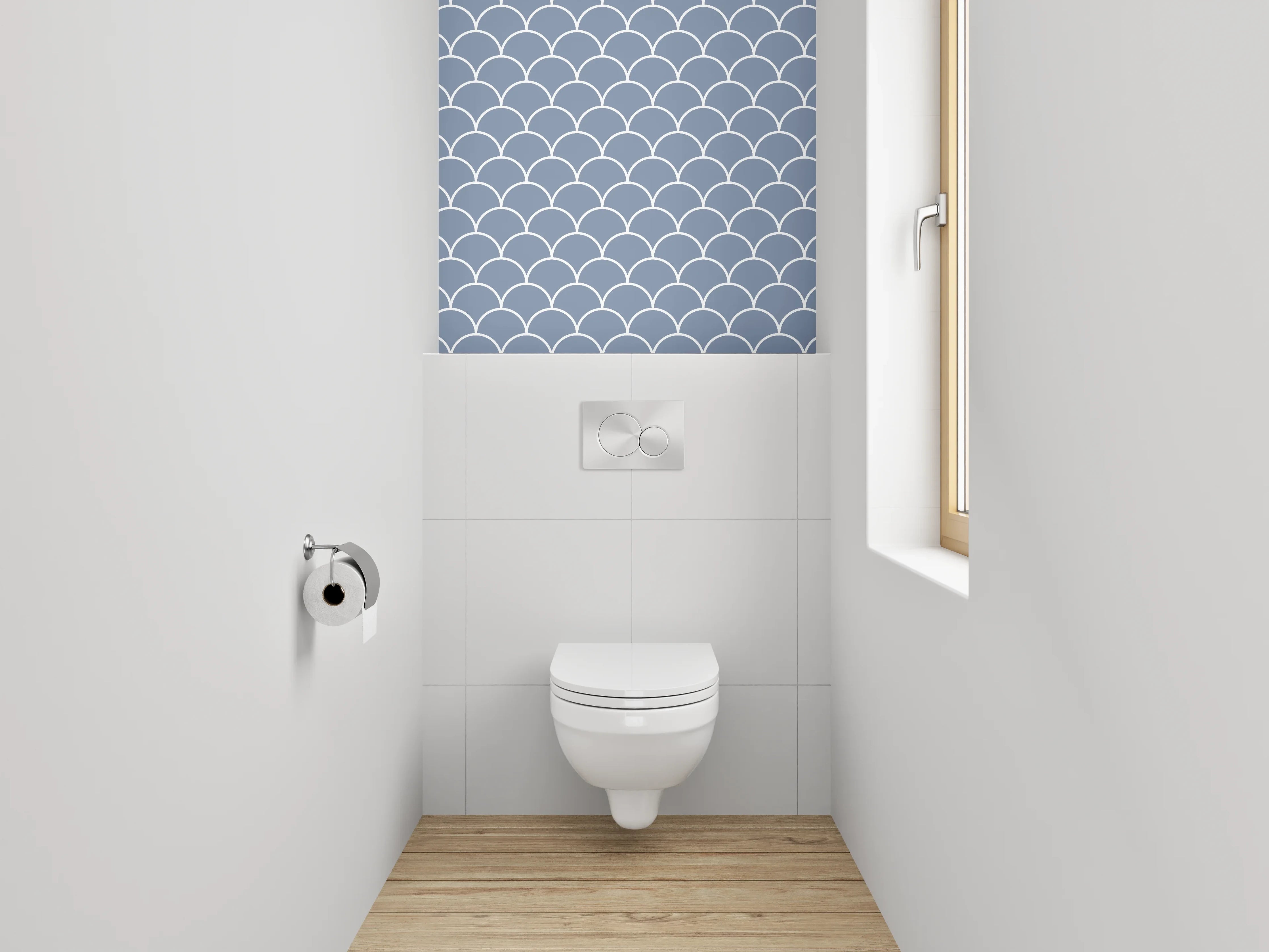 WC-Rückwand - Wellenmuster Skandi Blau Weiß