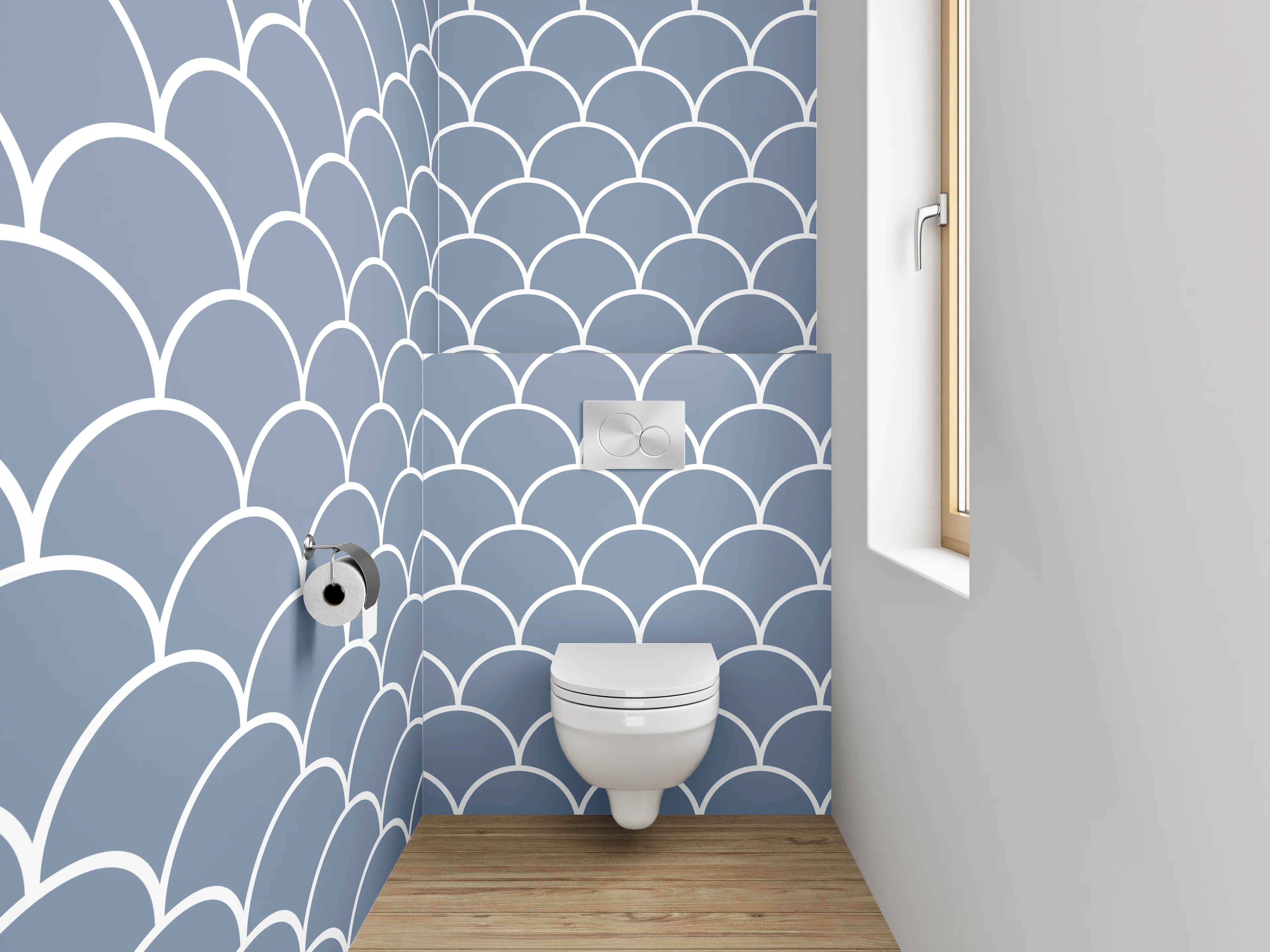 WC-Rückwand - Wellenmuster Skandi Blau Weiß