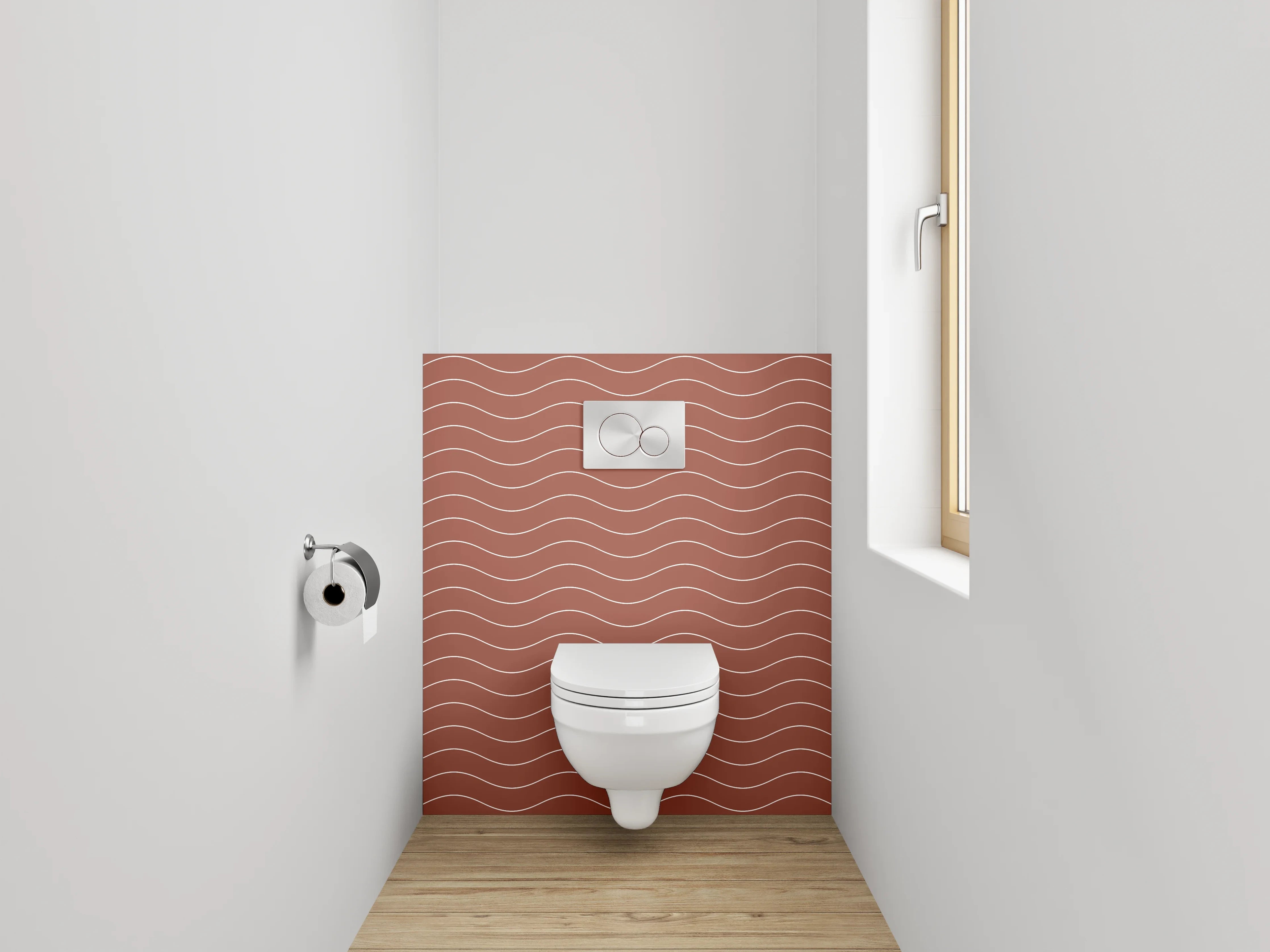 WC-Rückwand - Wellenmuster Terrakotta Minimal Abstrakt