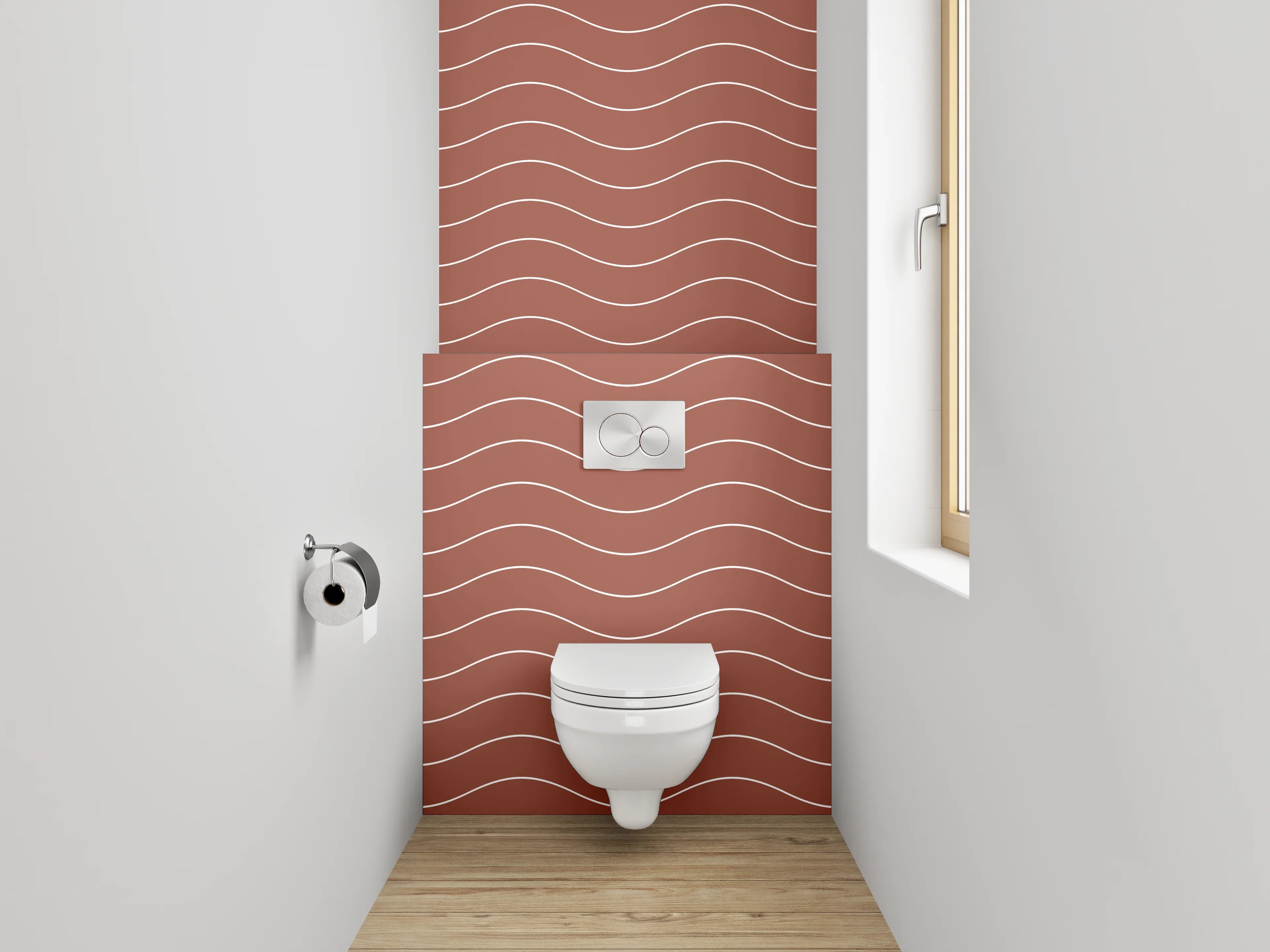 WC-Rückwand - Wellenmuster Terrakotta Minimal Abstrakt