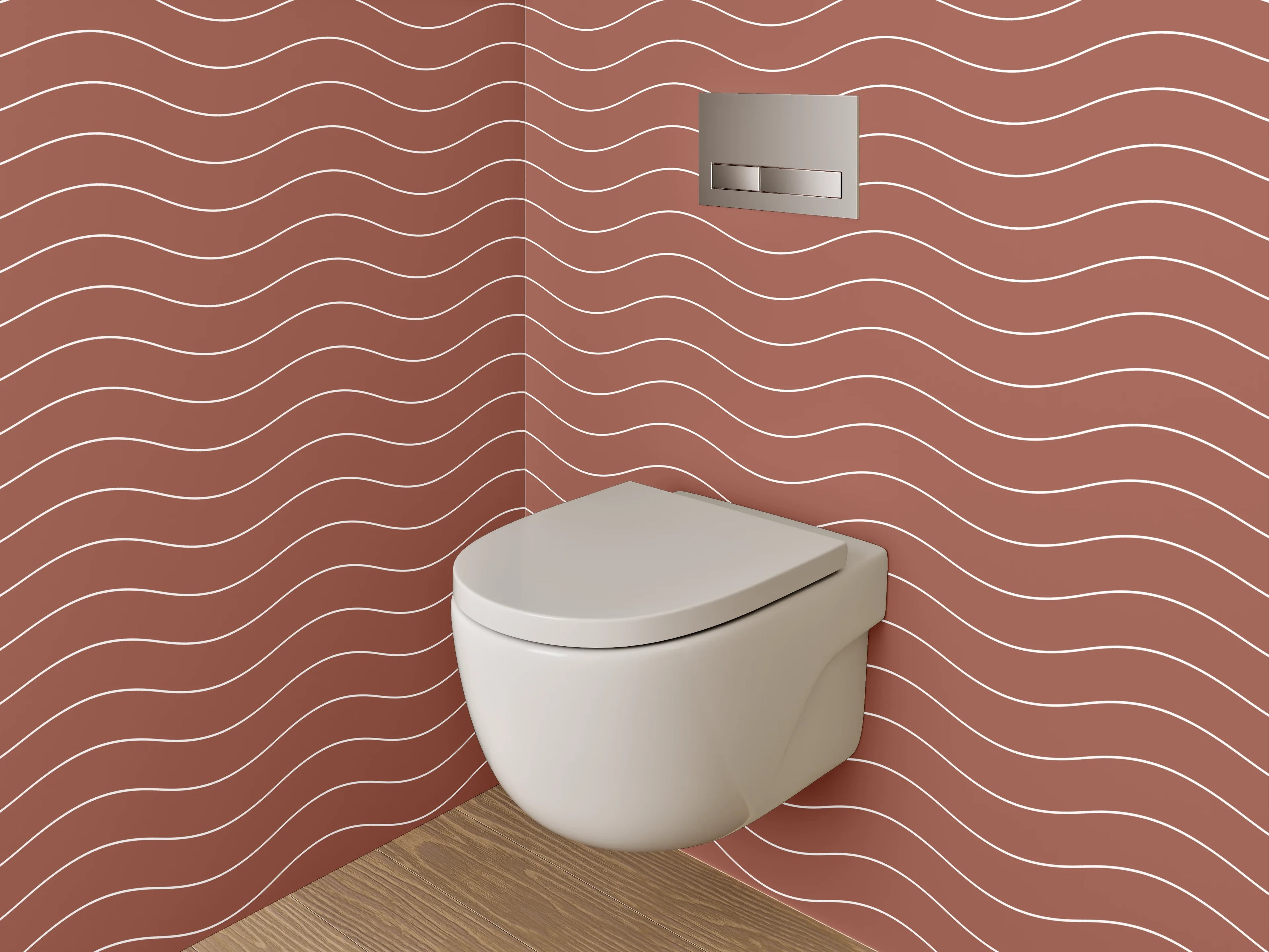 WC-Rückwand - Wellenmuster Terrakotta Minimal Abstrakt