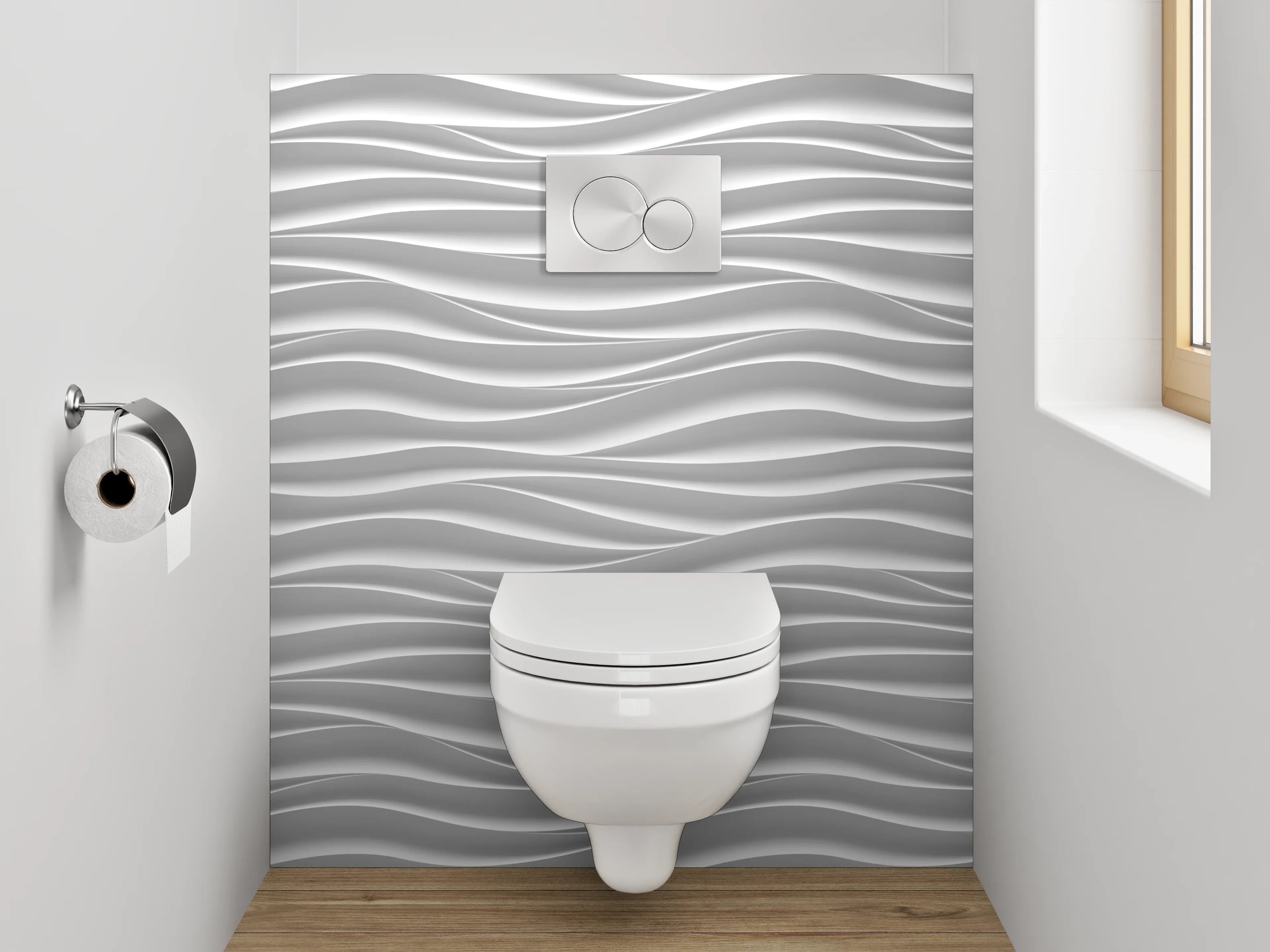 WC-Rückwand - Wellenstruktur Weiß Grau Wanddekor