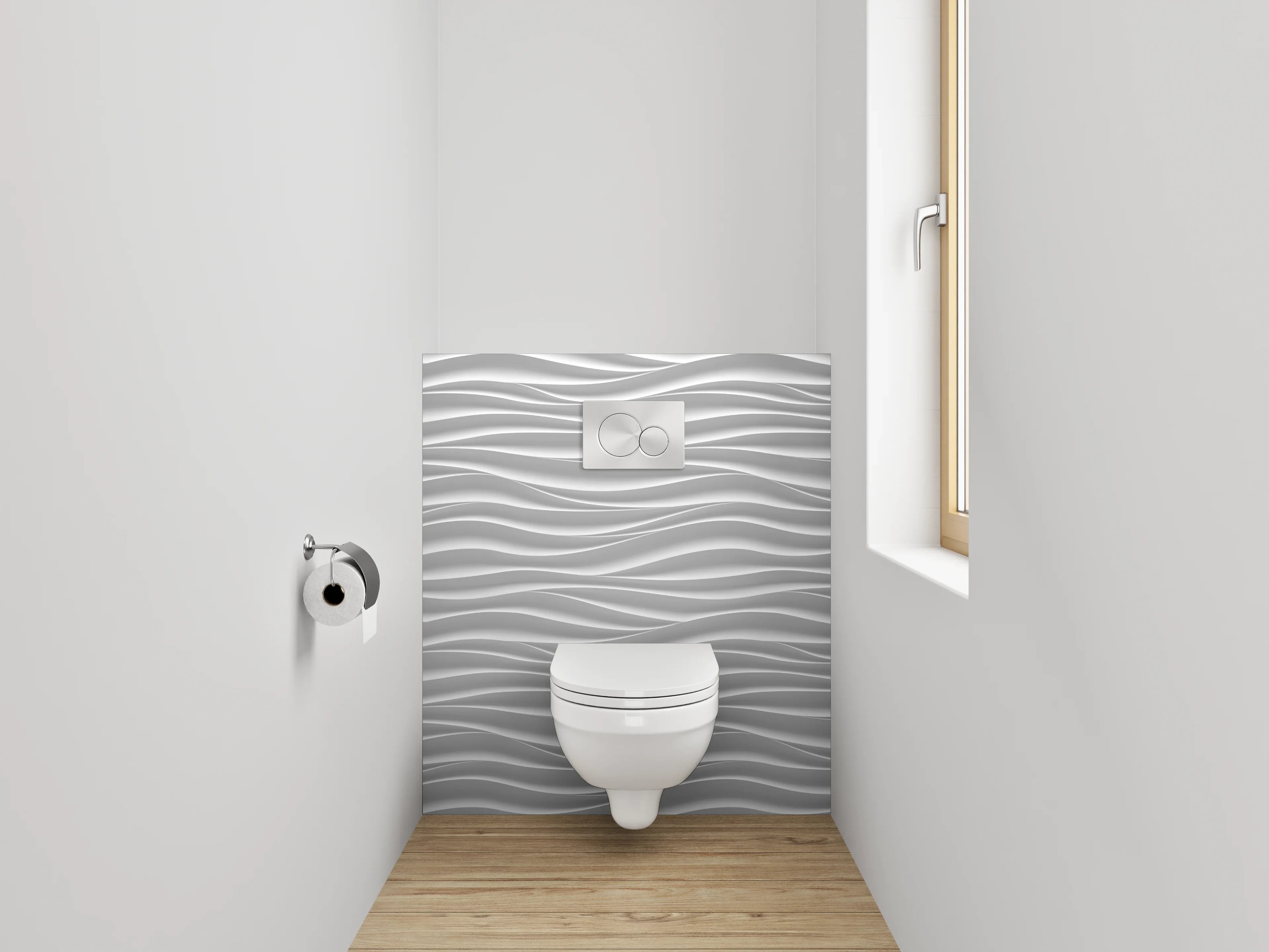 WC-Rückwand - Wellenstruktur Weiß Grau Wanddekor