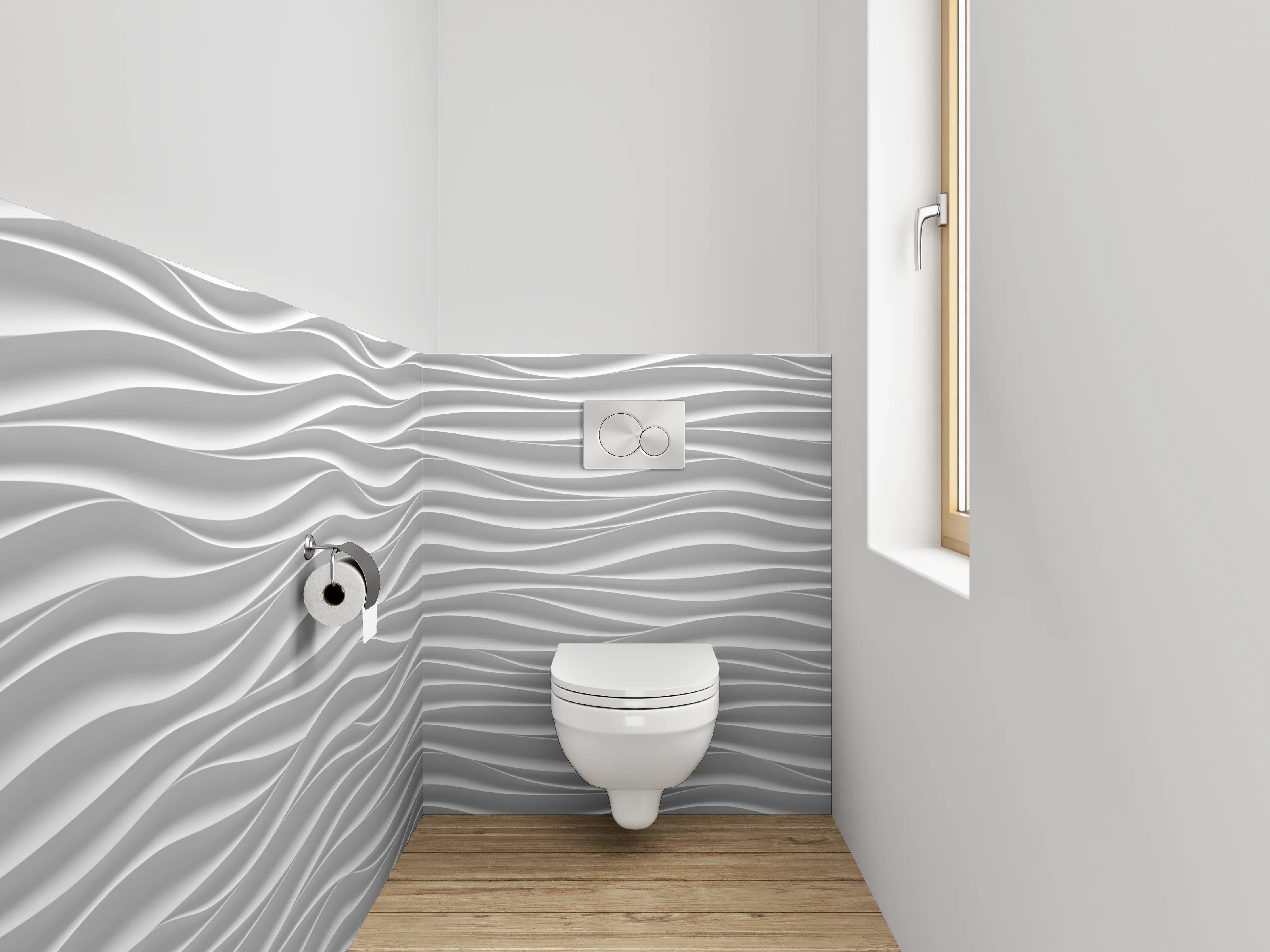 WC-Rückwand - Wellenstruktur Weiß Grau Wanddekor