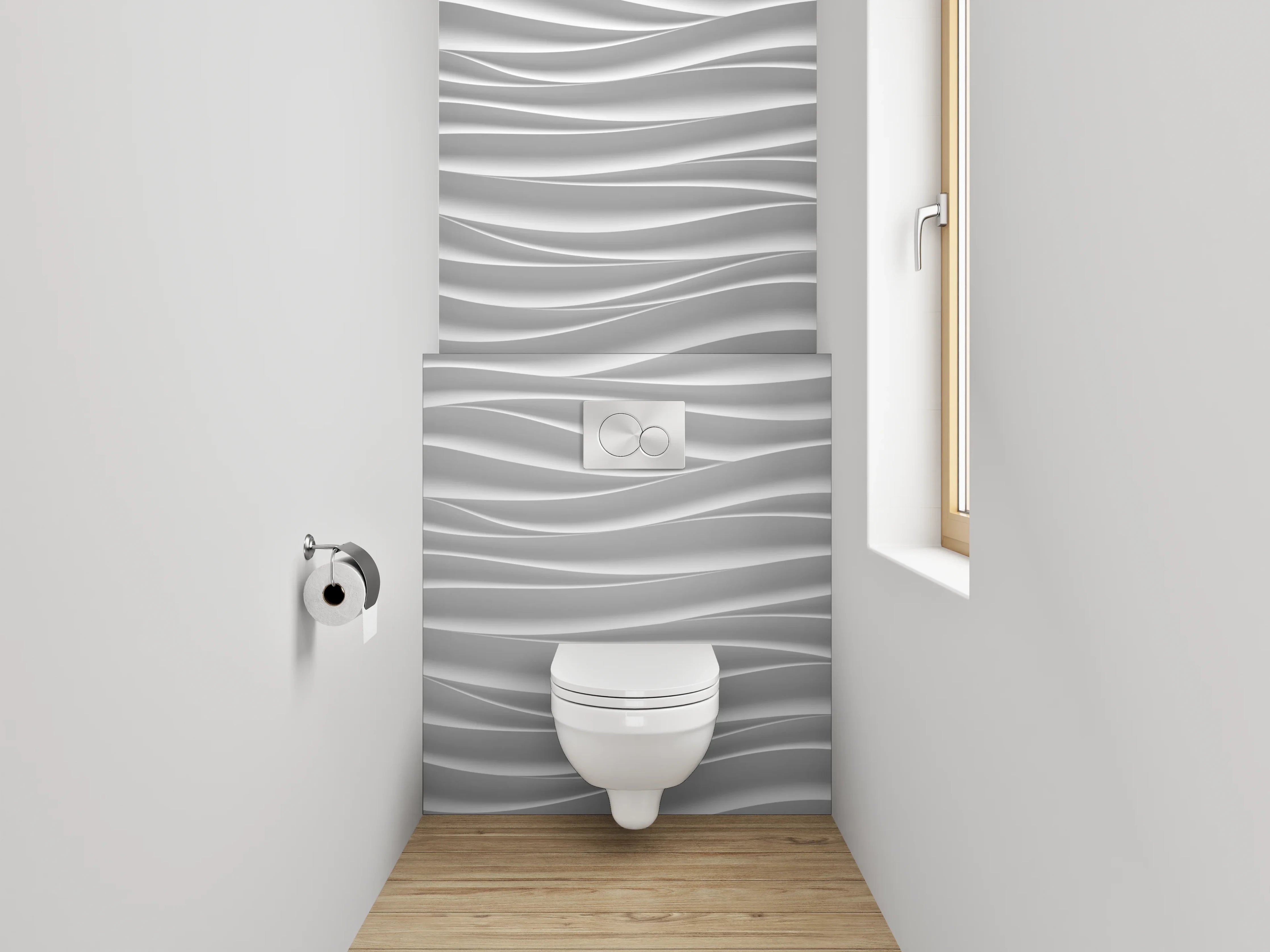 WC-Rückwand - Wellenstruktur Weiß Grau Wanddekor