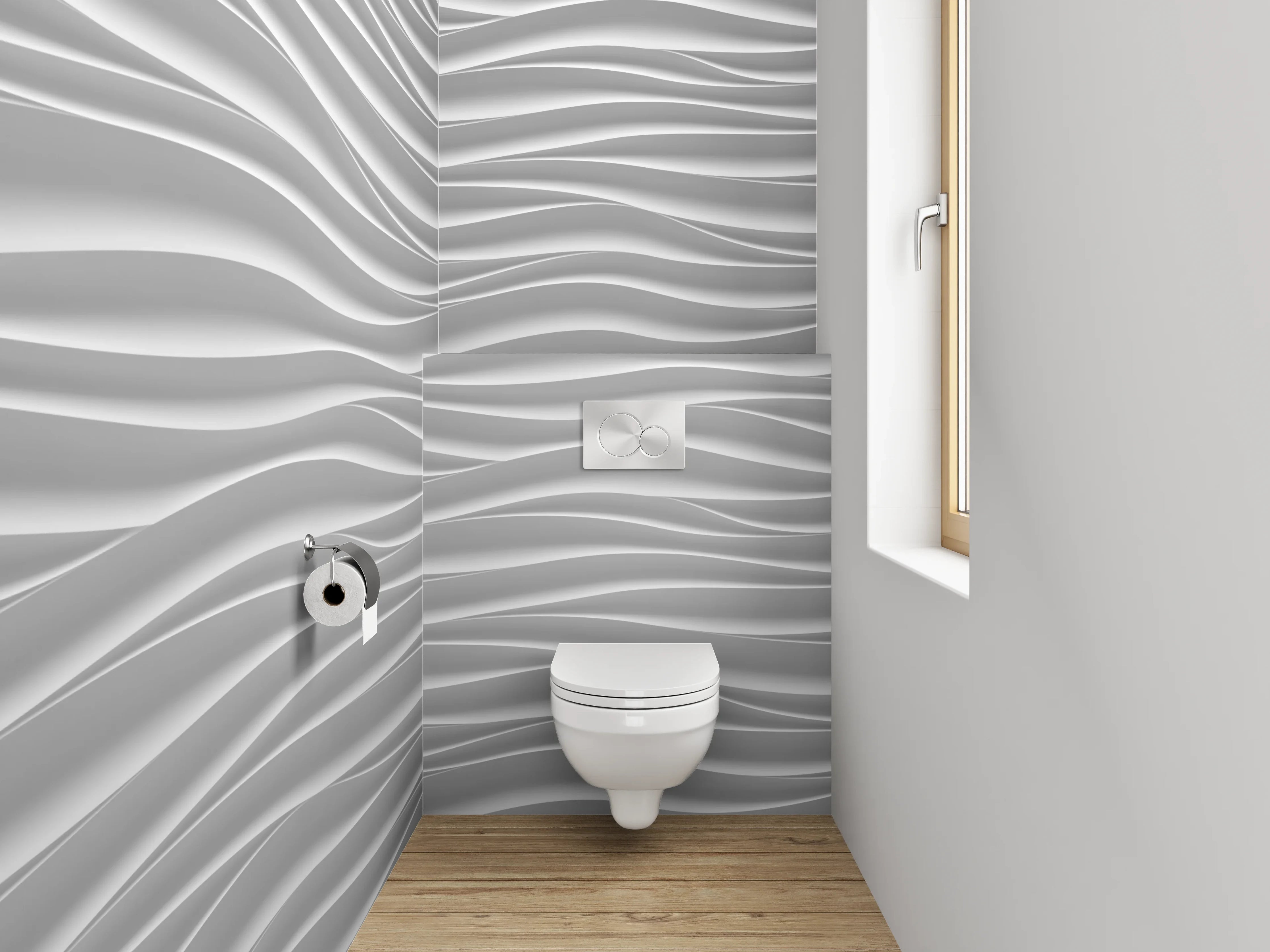 WC-Rückwand - Wellenstruktur Weiß Grau Wanddekor