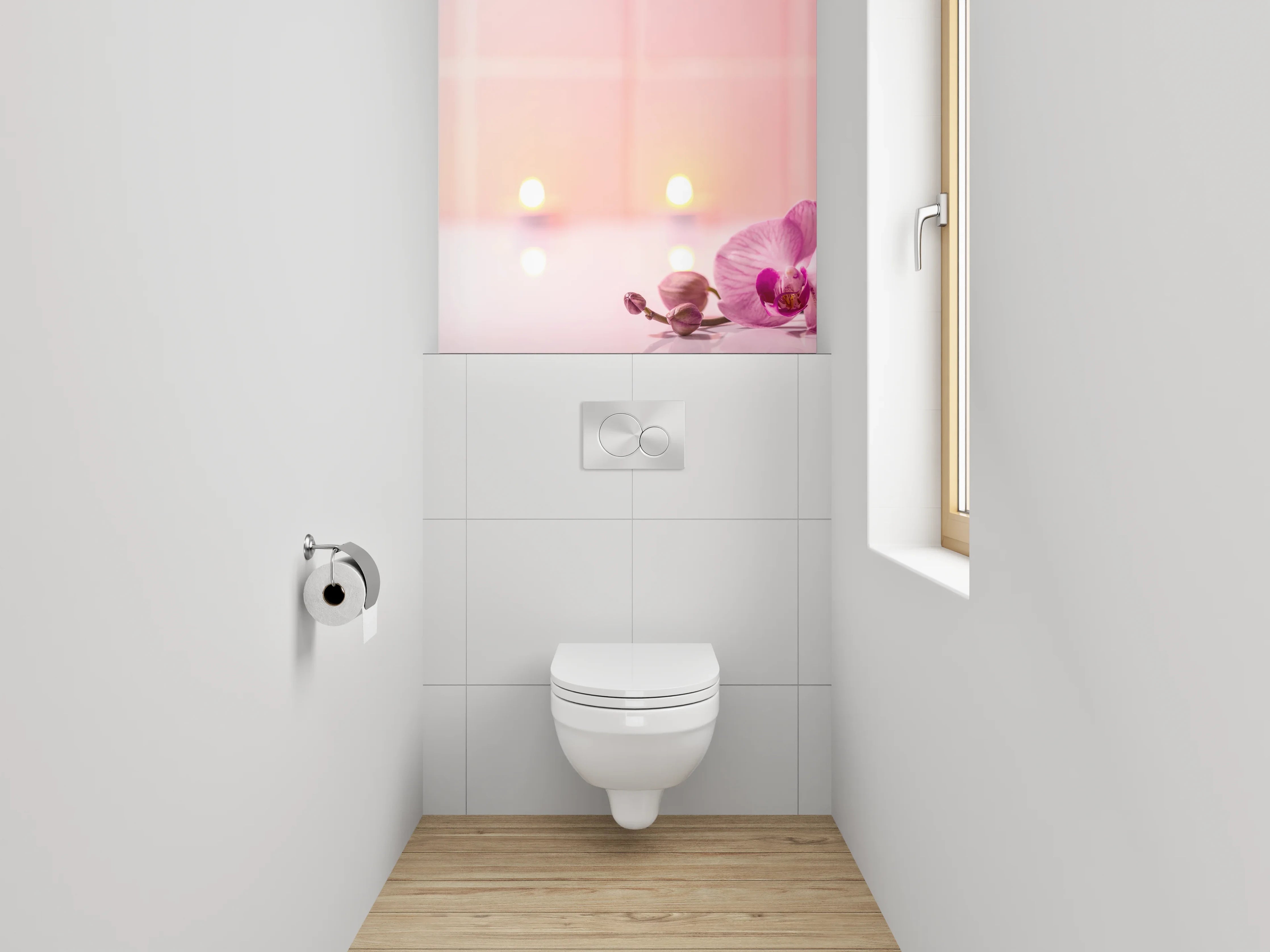 WC-Rückwand - Wellness Steine und Orchidee Kerzenschein