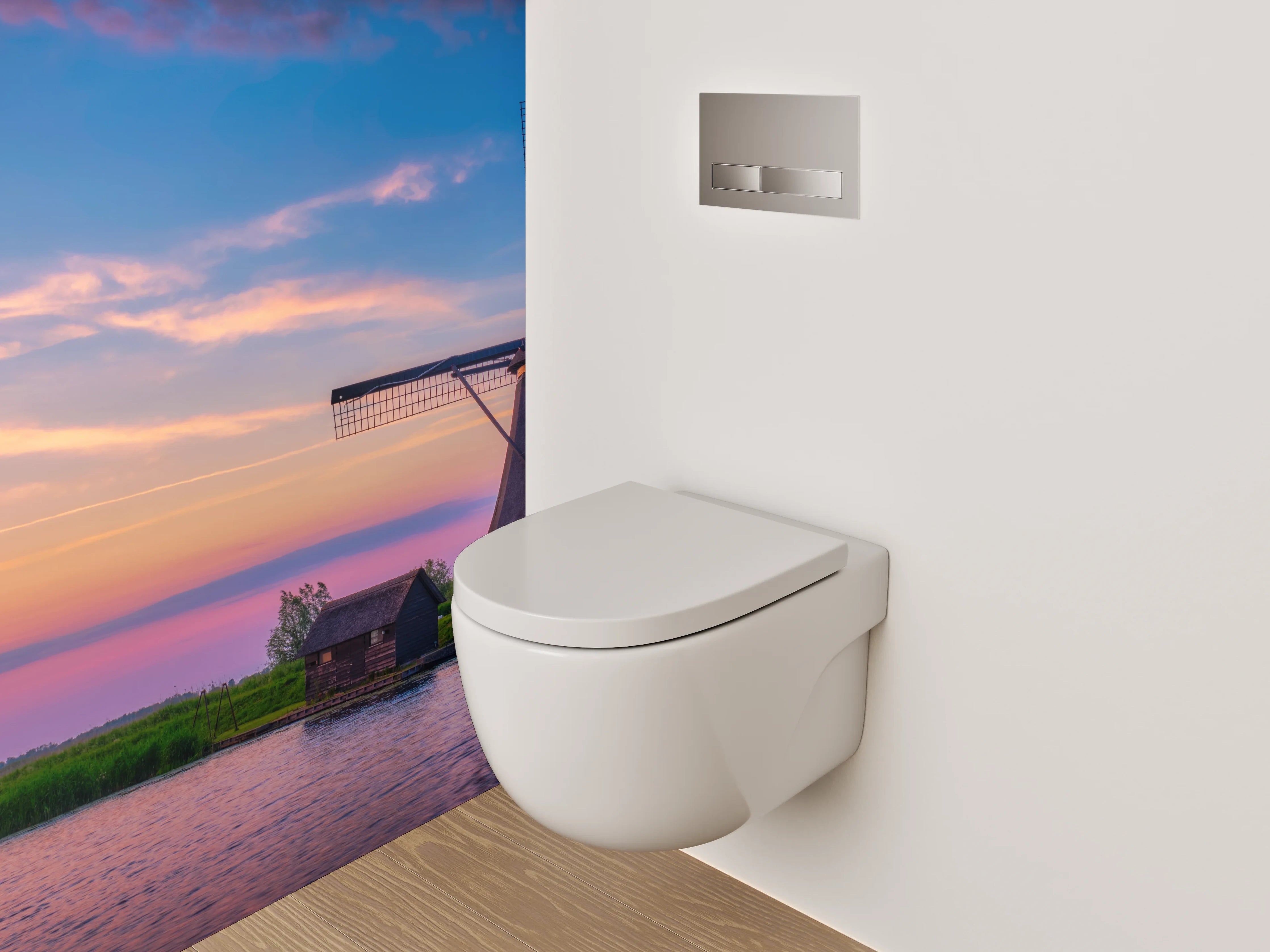 WC-Rückwand - Windmühlen im Sonnenuntergang Panorama