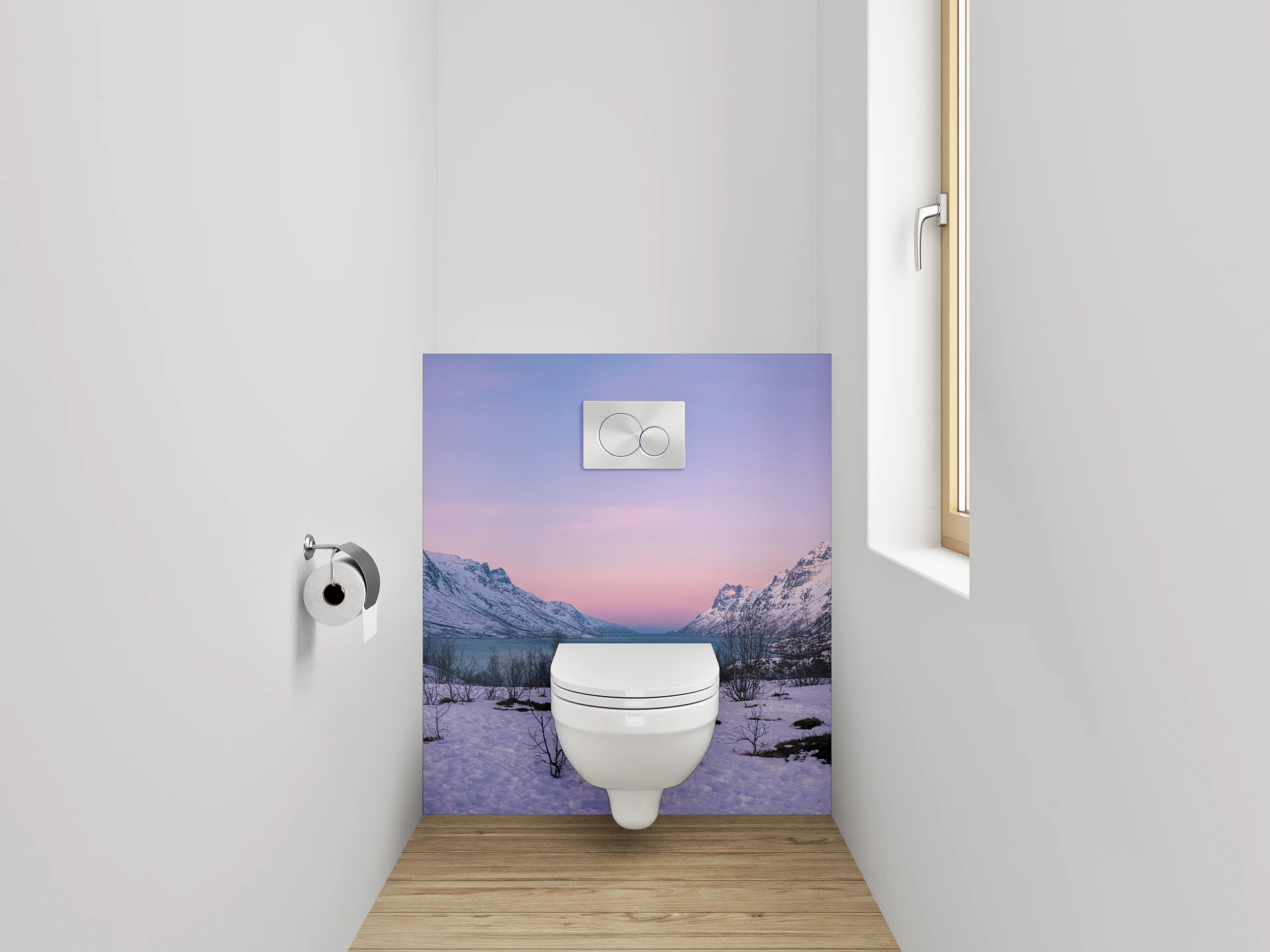 WC-Rückwand - Winterliche Berglandschaft Norwegen Panorama