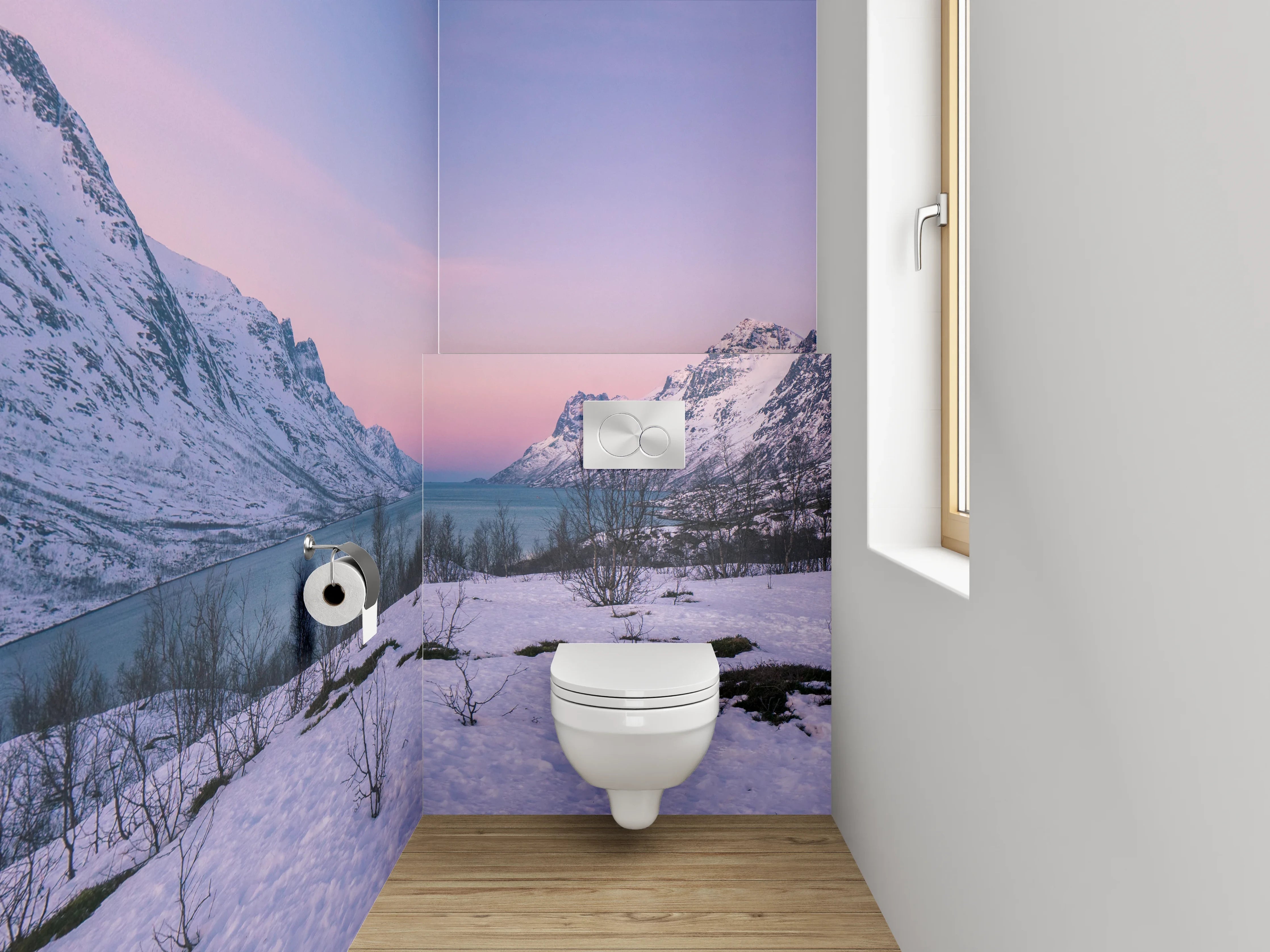 WC-Rückwand - Winterliche Berglandschaft Norwegen Panorama