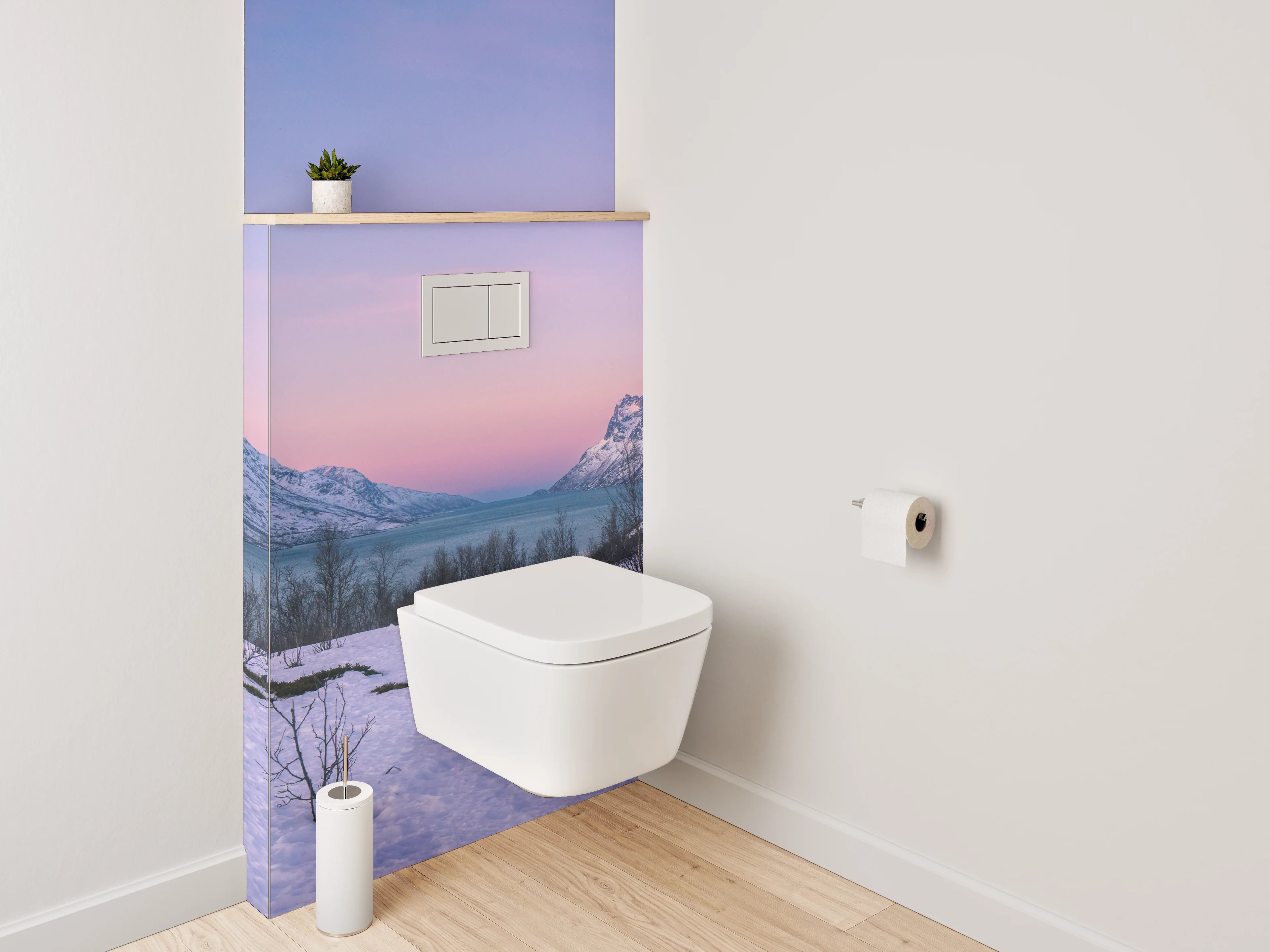 WC-Rückwand - Winterliche Berglandschaft Norwegen Panorama