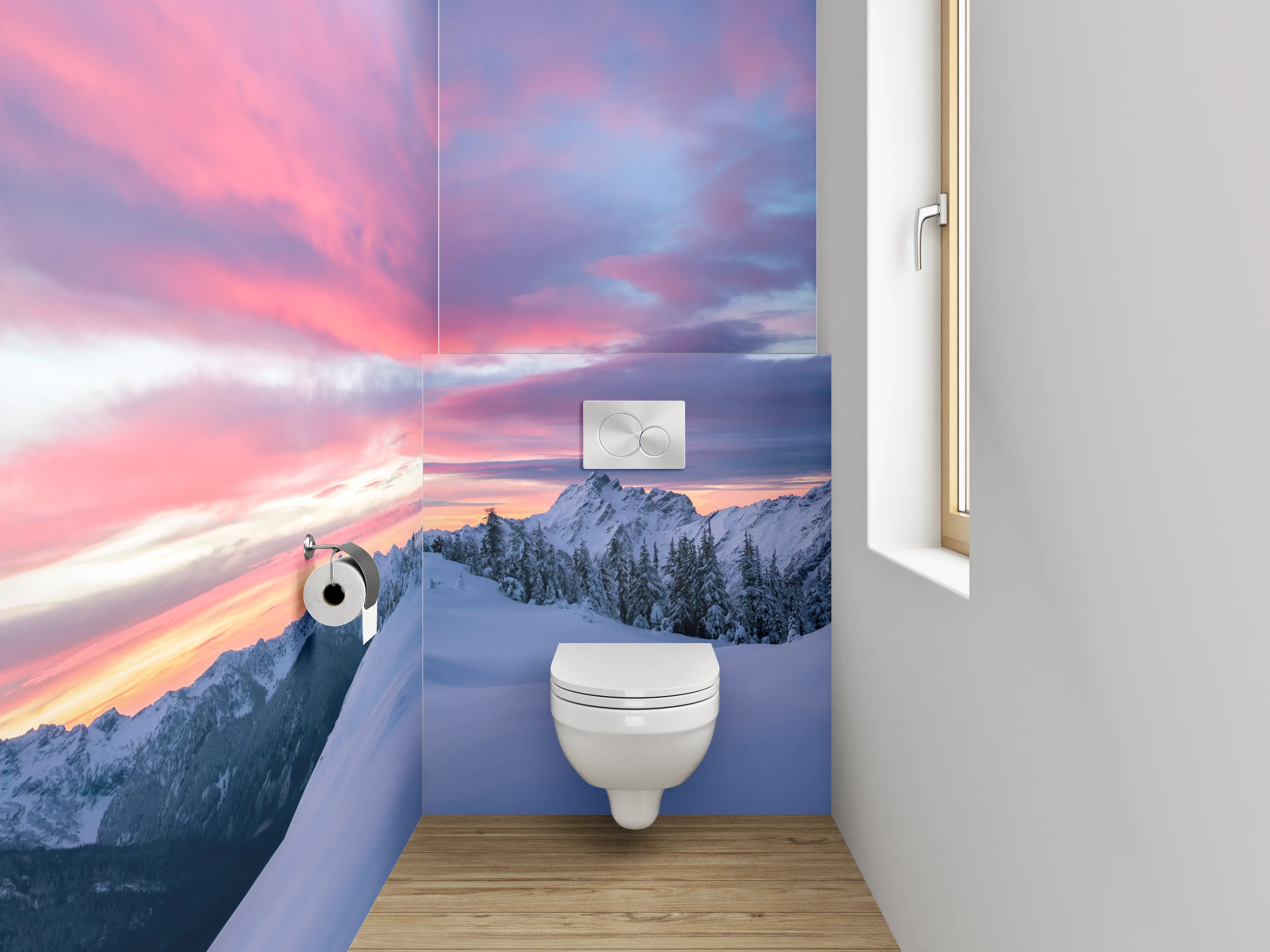 WC-Rückwand - Winterliche Berglandschaft im Sonnenuntergang