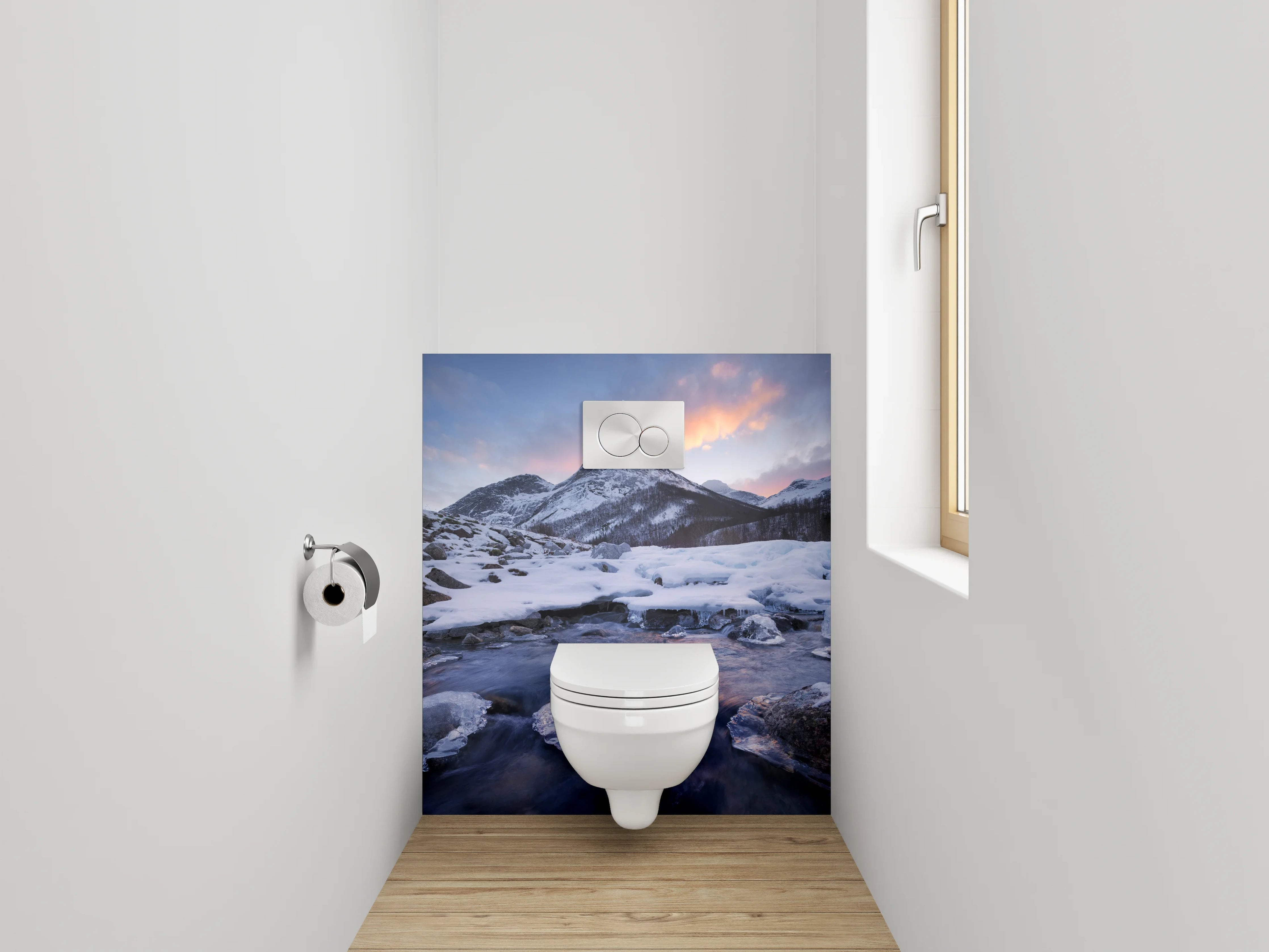 WC-Rückwand - Winterliche Berglandschaft mit Sonnenuntergang