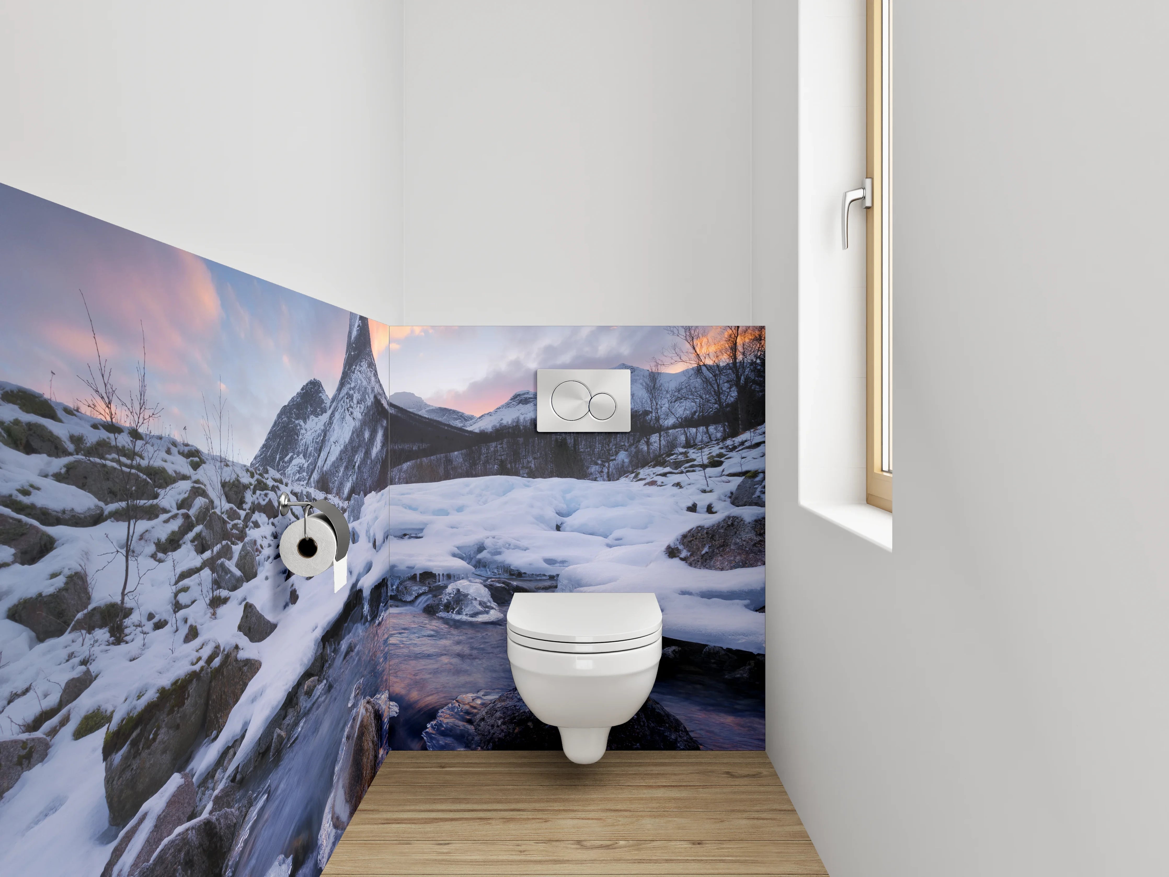 WC-Rückwand - Winterliche Berglandschaft mit Sonnenuntergang