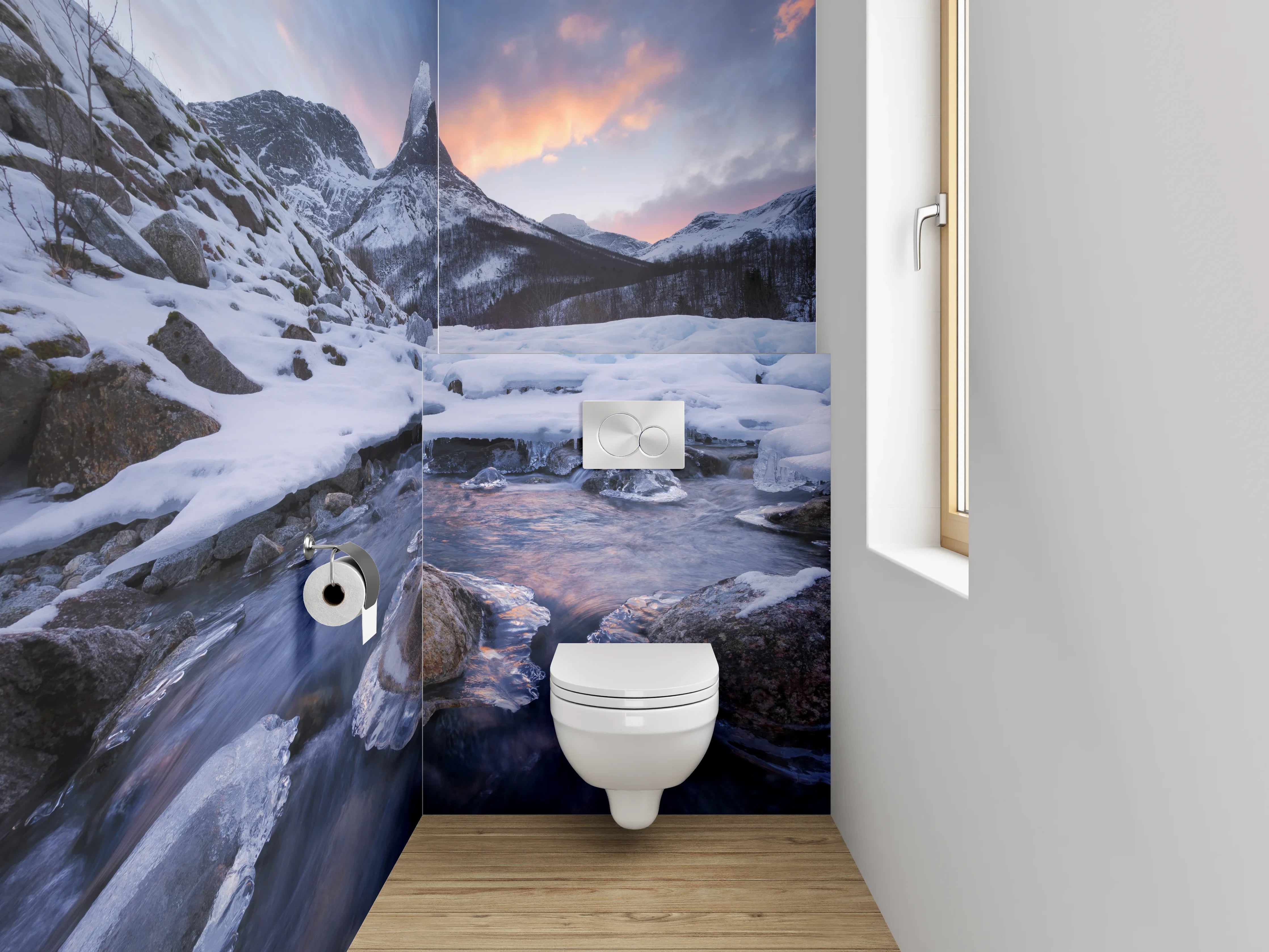 WC-Rückwand - Winterliche Berglandschaft mit Sonnenuntergang