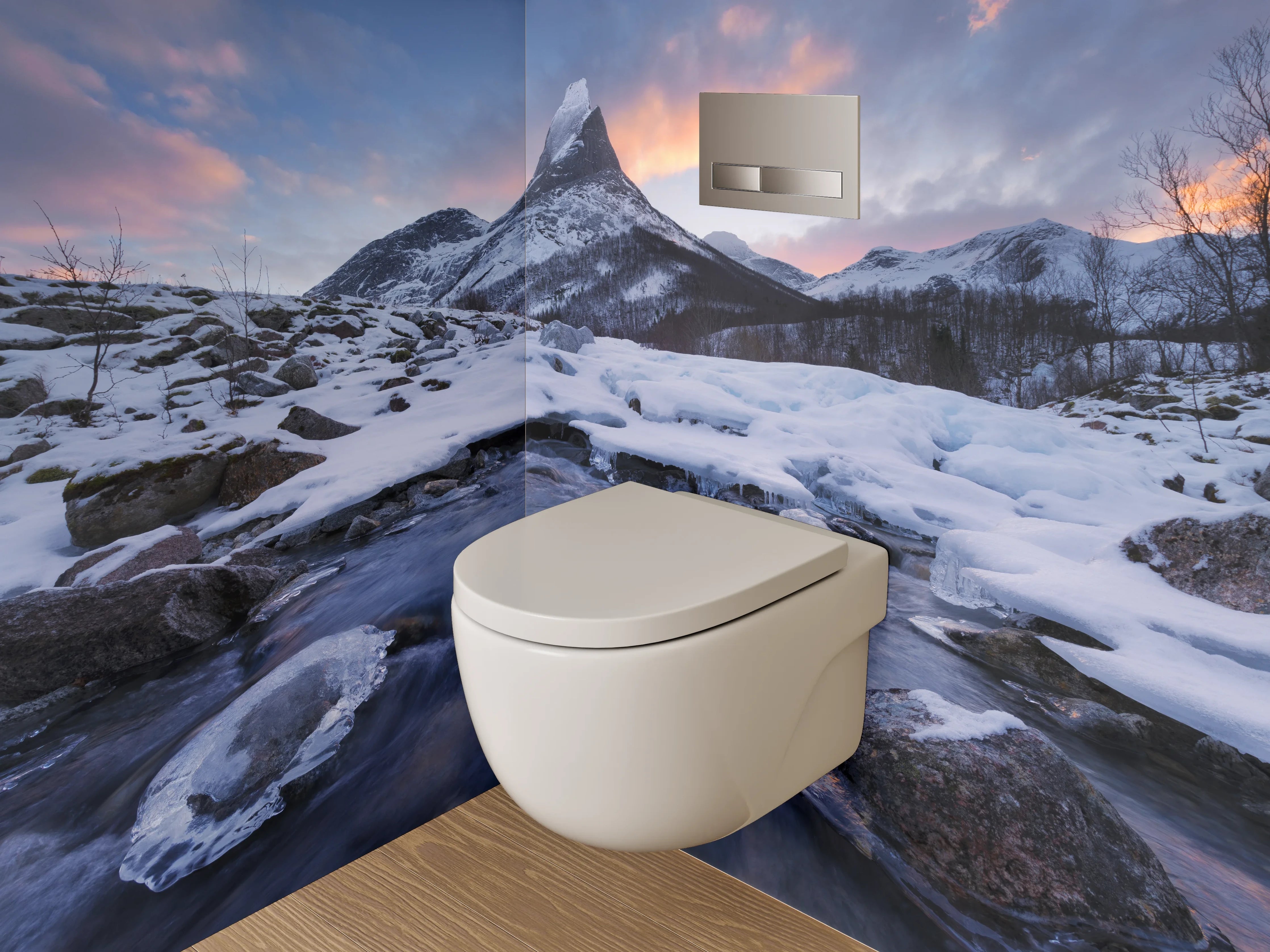 WC-Rückwand - Winterliche Berglandschaft mit Sonnenuntergang